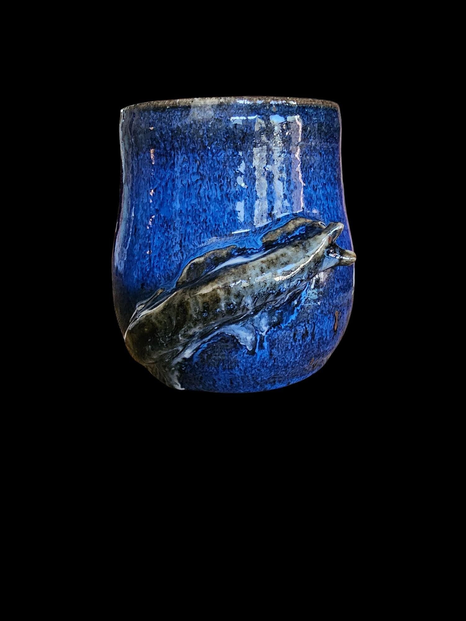 Handmade Slug Mug: Studio Pottery, Blue Stoneware, 12 oz