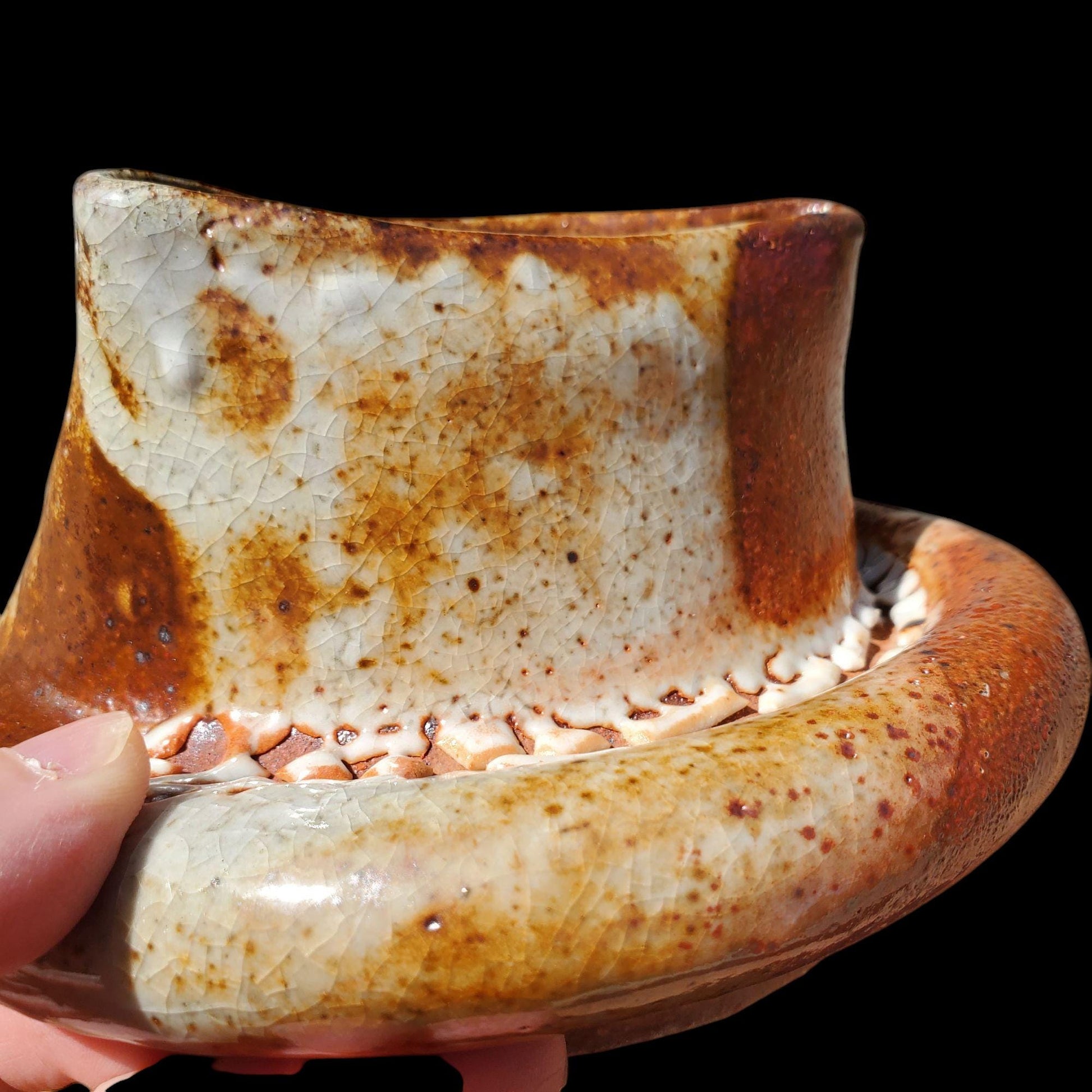 Handmade Stoneware Ikebana Vase: Shino Glaze Ceramic Sculpture