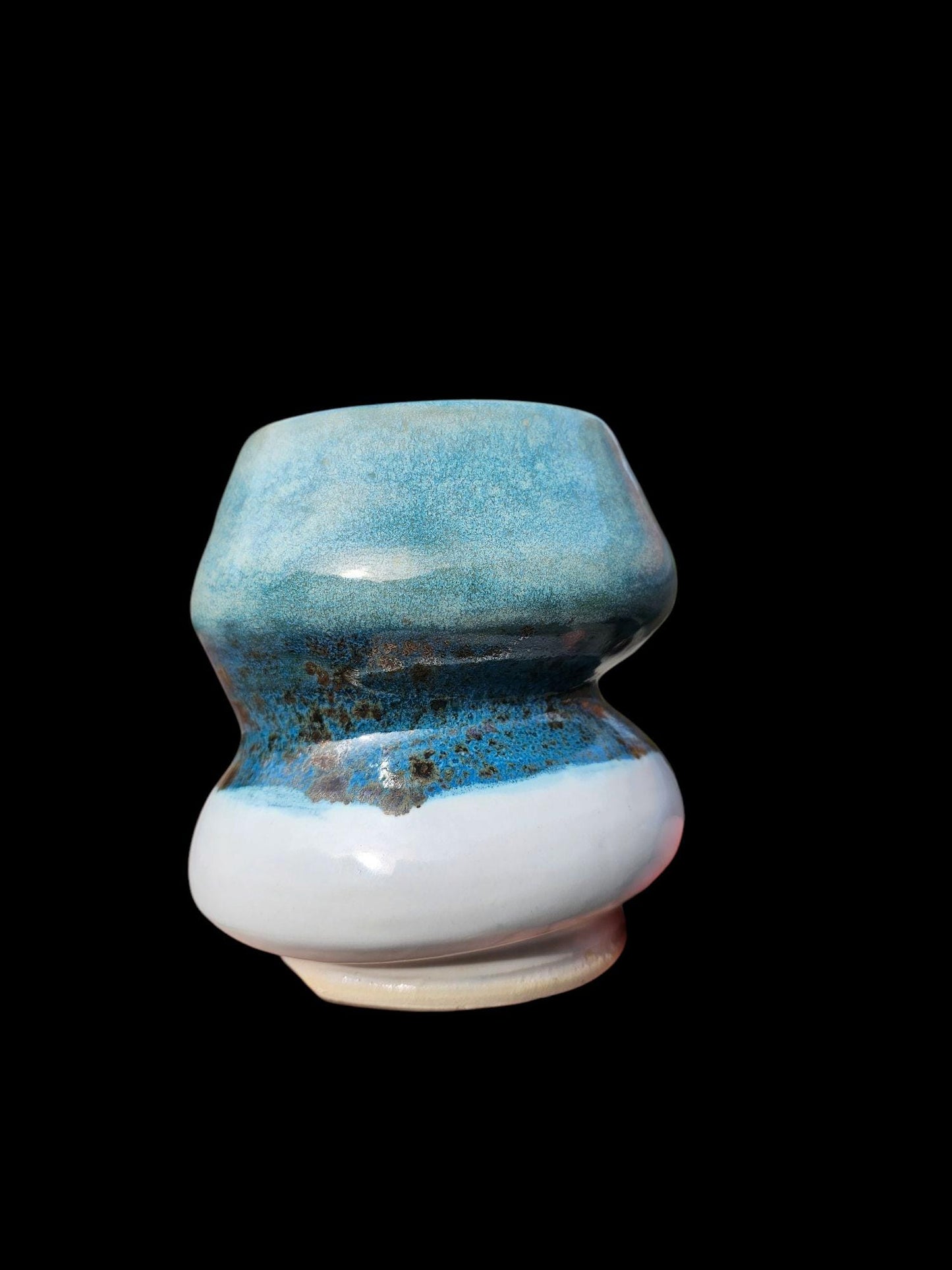 Signed Ceramic Art Vase: Blue, Aqua, White Stoneware Sculpture Bubble unique Form modern art