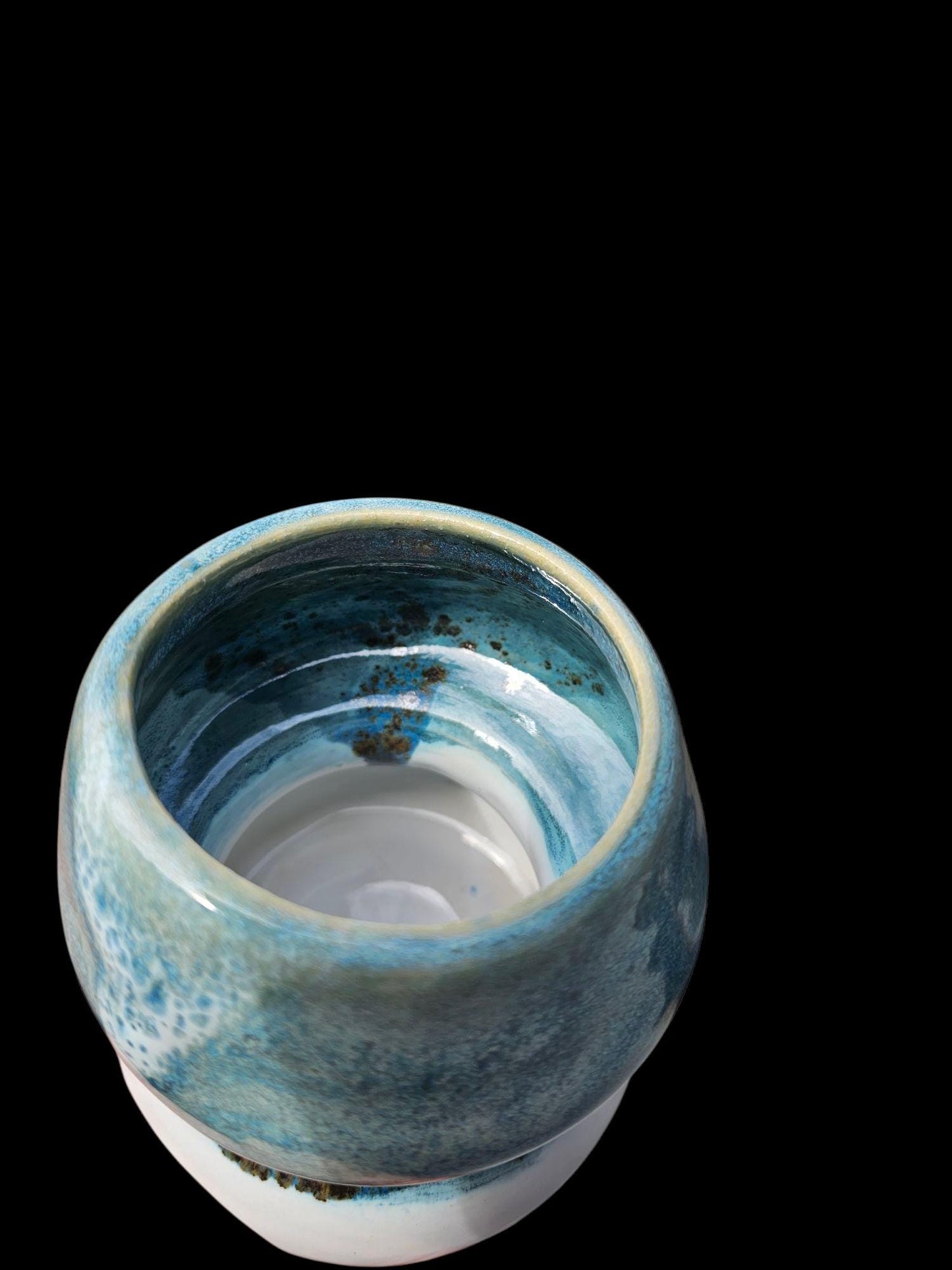 Signed Ceramic Art Vase: Blue, Aqua, White Stoneware Sculpture Bubble unique Form modern art