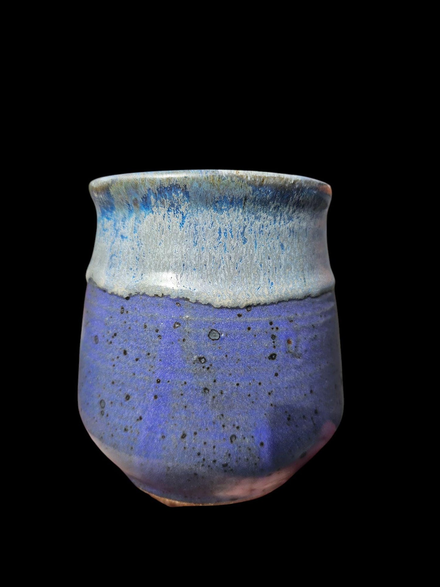Signed Lin Kensington Stoneware Vase: Purple Ceramic Sculpture 5" Speckled clay Rustic