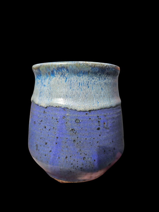 Signed Lin Kensington Stoneware Vase: Purple Ceramic Sculpture 5" Speckled clay Rustic