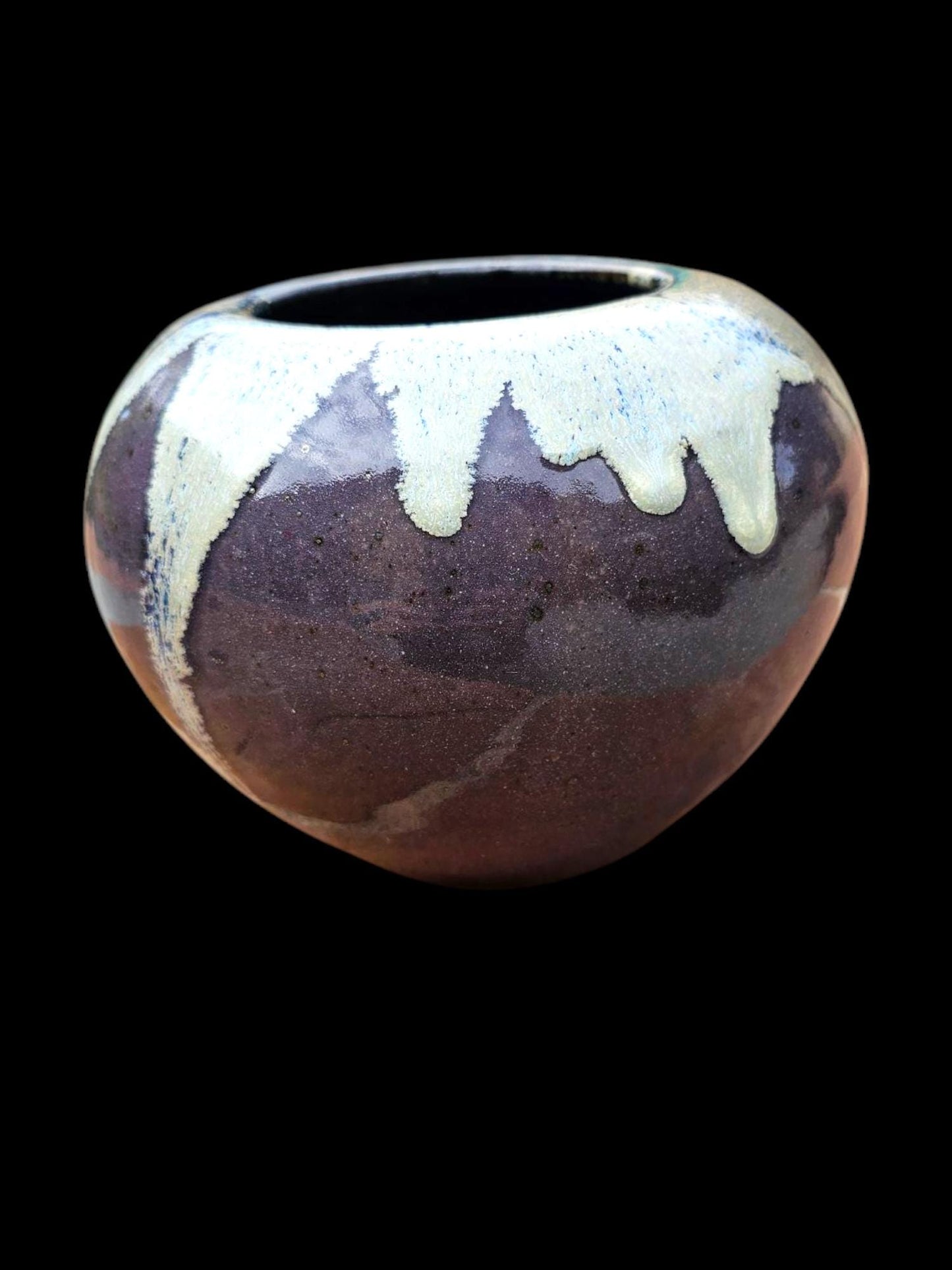Signed Stoneware Moon Jar Vase: Purple Blue Glaze, Lin Kensington Studio