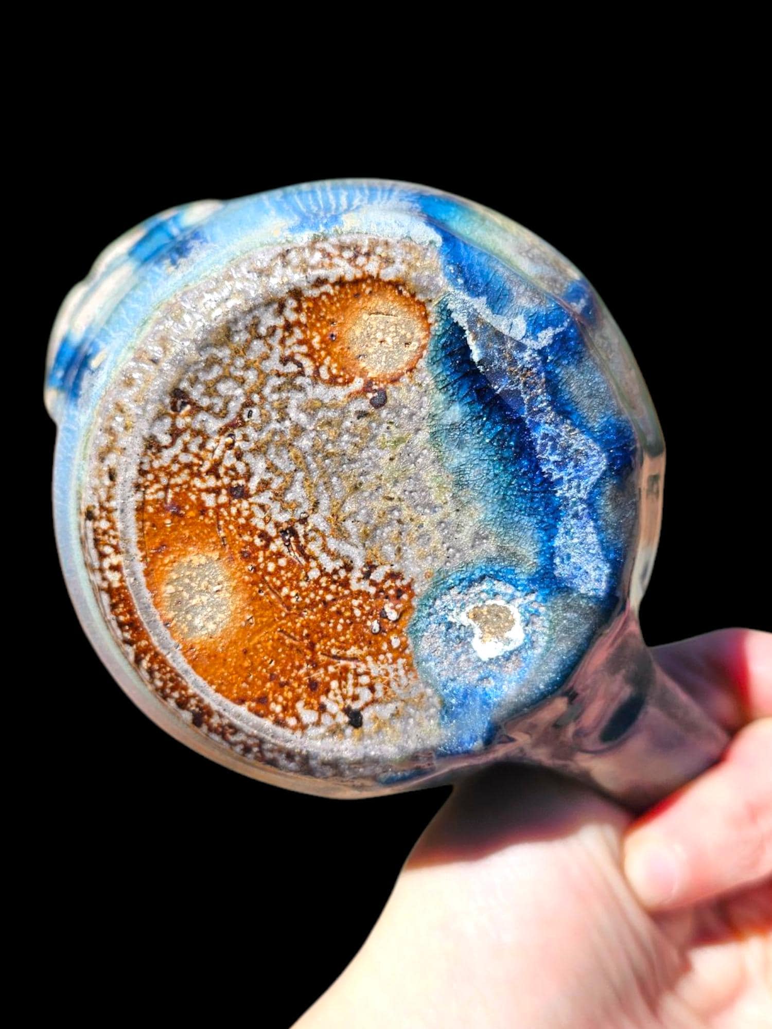 Soda Fired Ceramic Mug: Gecko Art, Blue Green Pottery (8 oz)