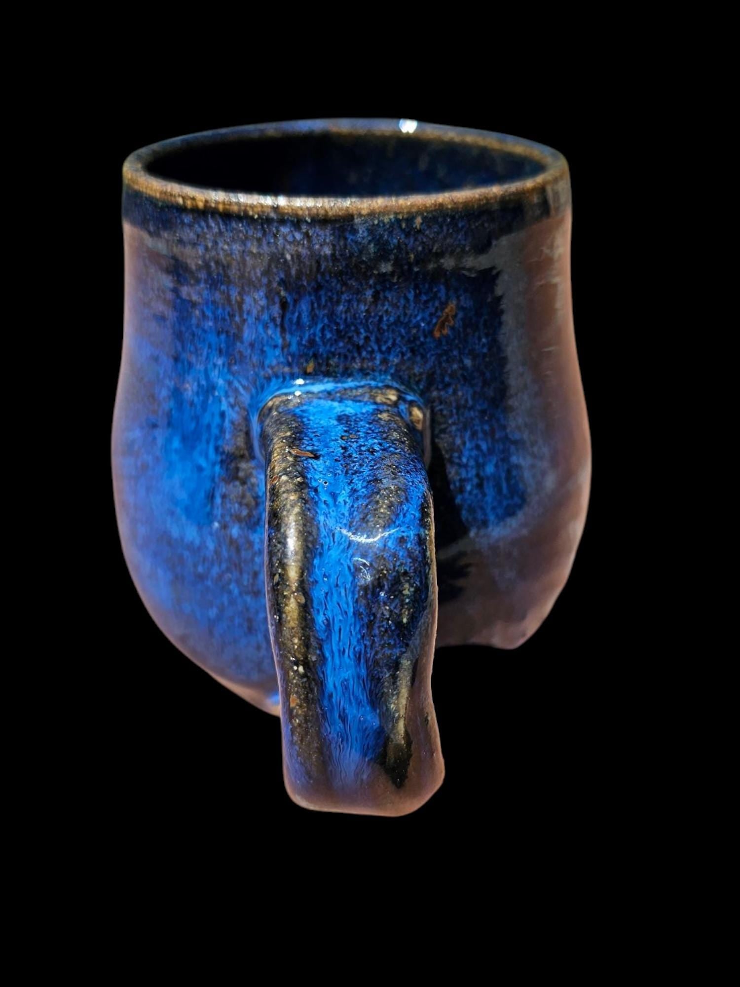 Handmade Slug Mug: Studio Pottery, Blue Stoneware, 12 oz