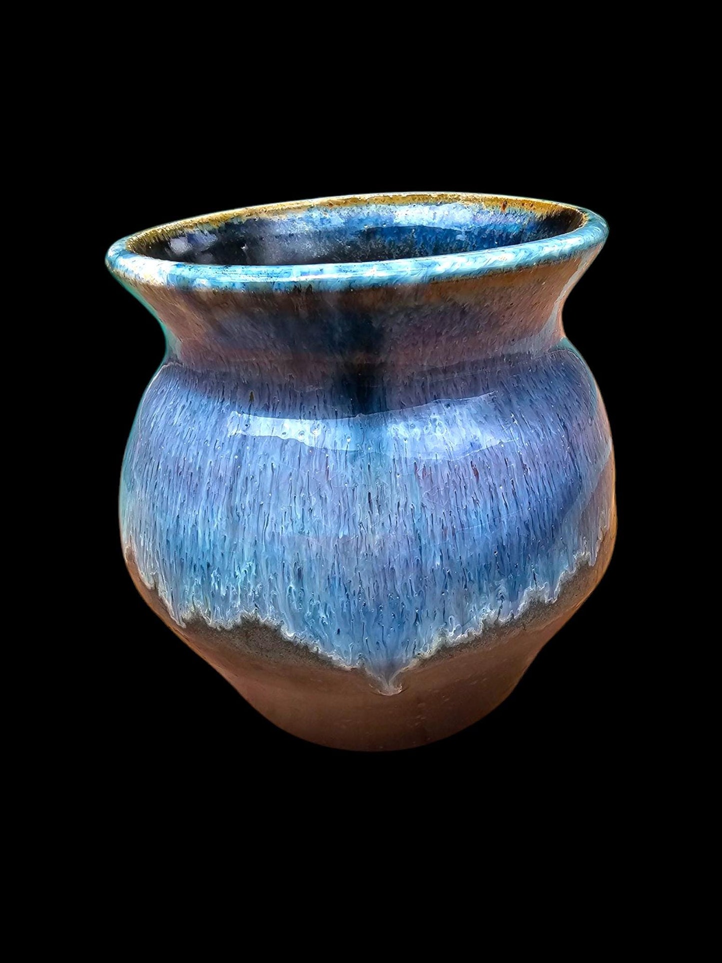 Signed Stoneware Vase: Purple Drip Glaze Ceramic Sculpture, 5"