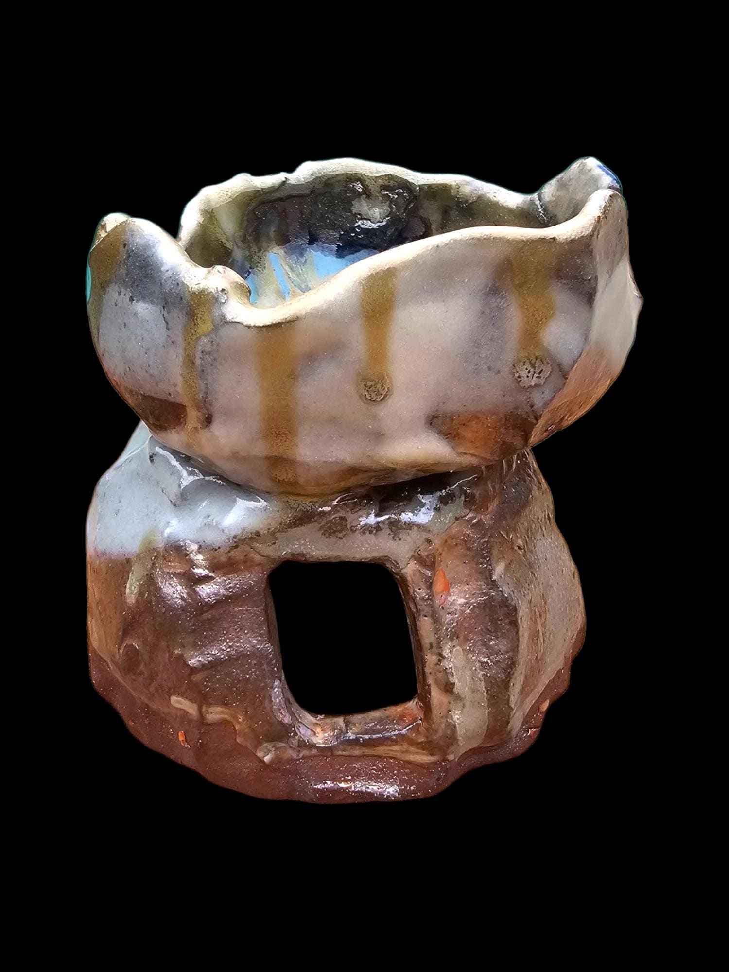 Soda Fired Stoneware Sculpture: Abstract Ceramic stack brutalist nature inspired avant garde
