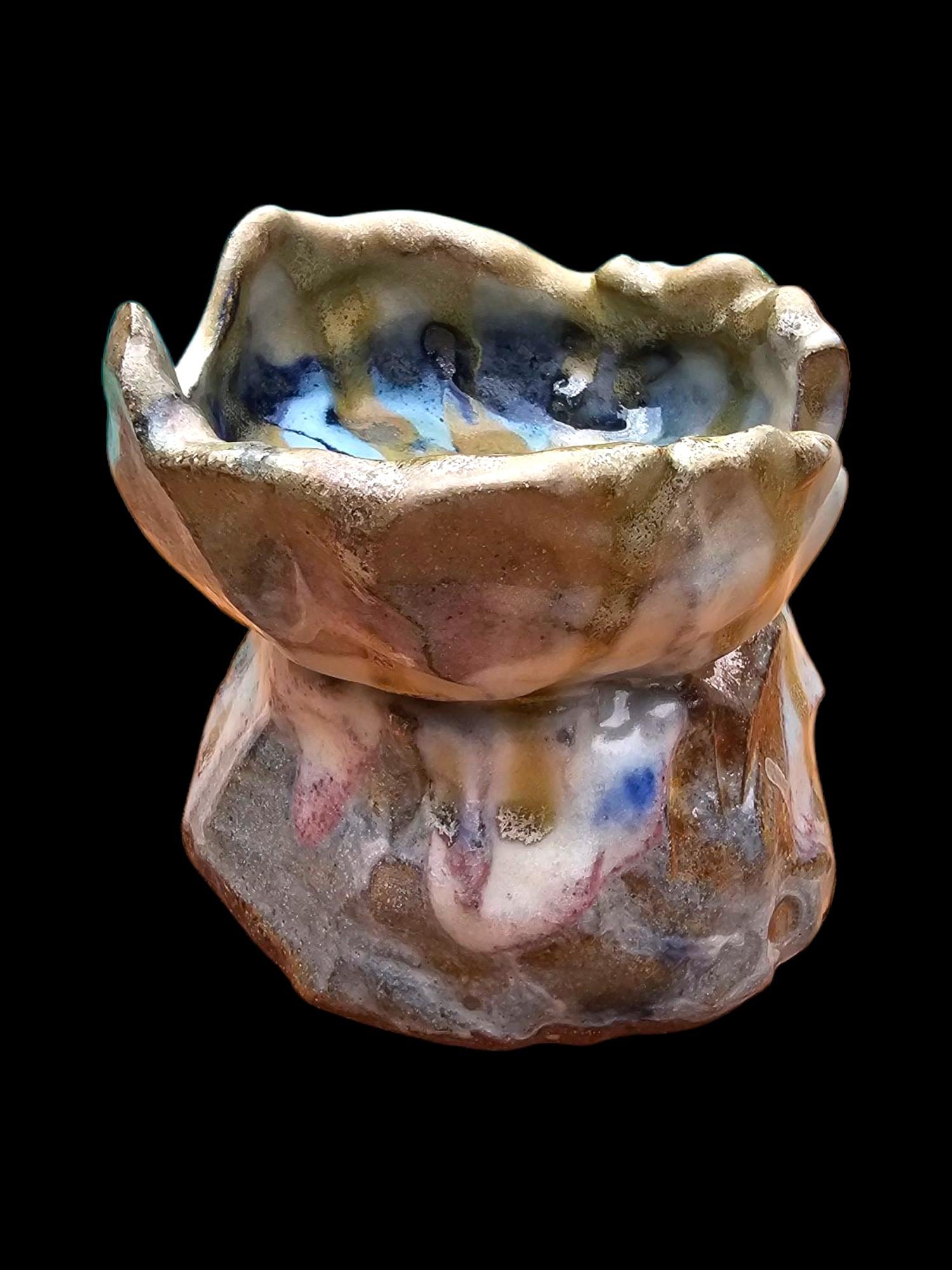 Soda Fired Stoneware Sculpture: Abstract Ceramic stack brutalist nature inspired avant garde