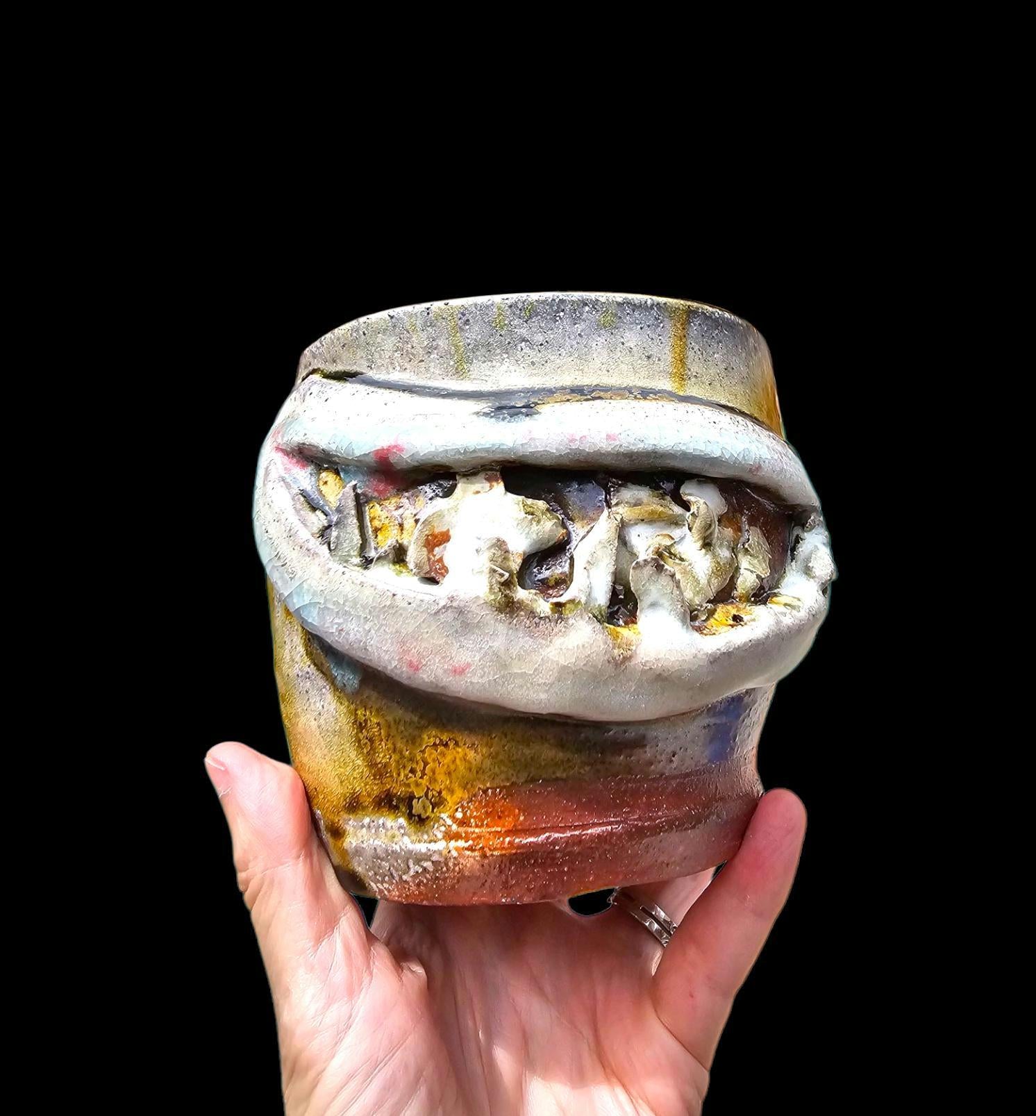 Soda Fired Ceramic Vase: Signed Teadust Bowl, Sculptural Art avant garde toothy Grin sinister smile - As seen in The Unapparent Magazine