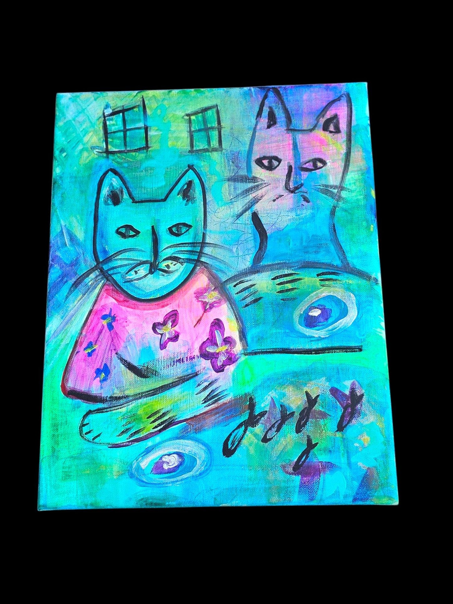 Original Hawaiian Cats Acrylic Painting: Colorful Abstract Art (11x14)