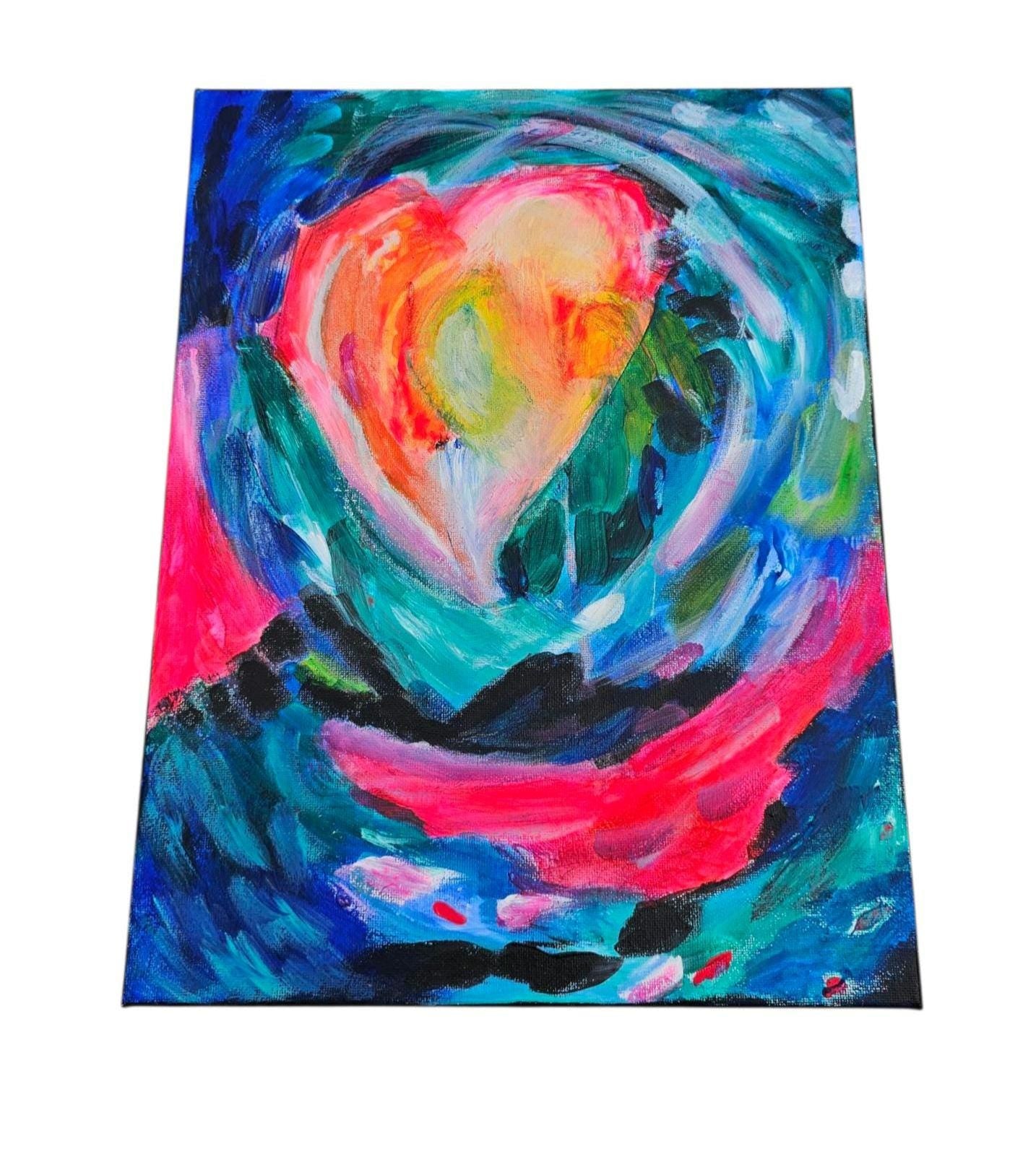 Original Acrylic Painting: Abstract Glowing Heart Impressionist Art, 11x14