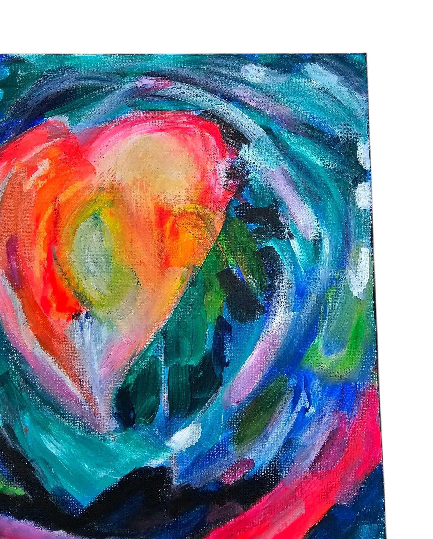 Original Acrylic Painting: Abstract Glowing Heart Impressionist Art, 11x14