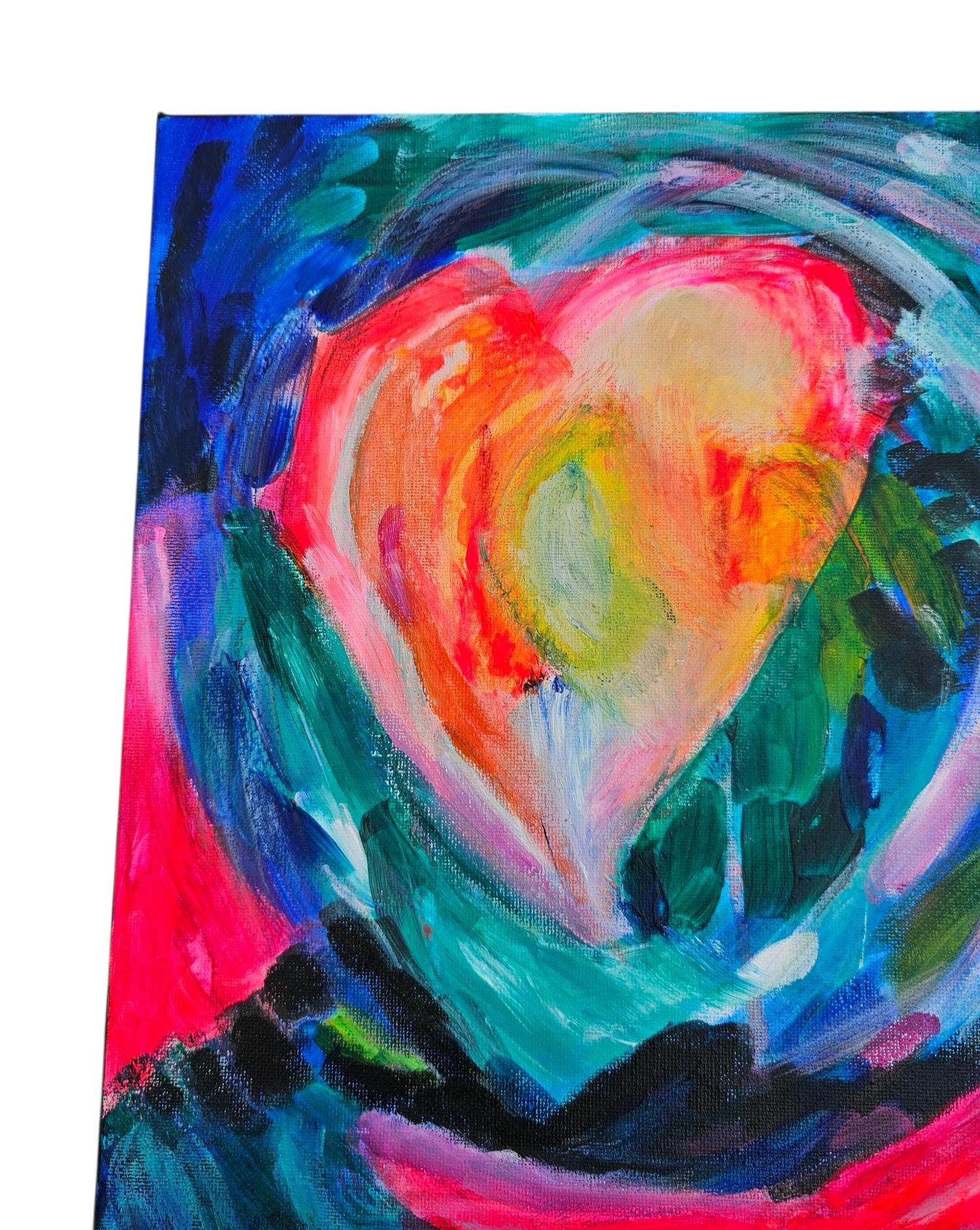 Original Acrylic Painting: Abstract Glowing Heart Impressionist Art, 11x14