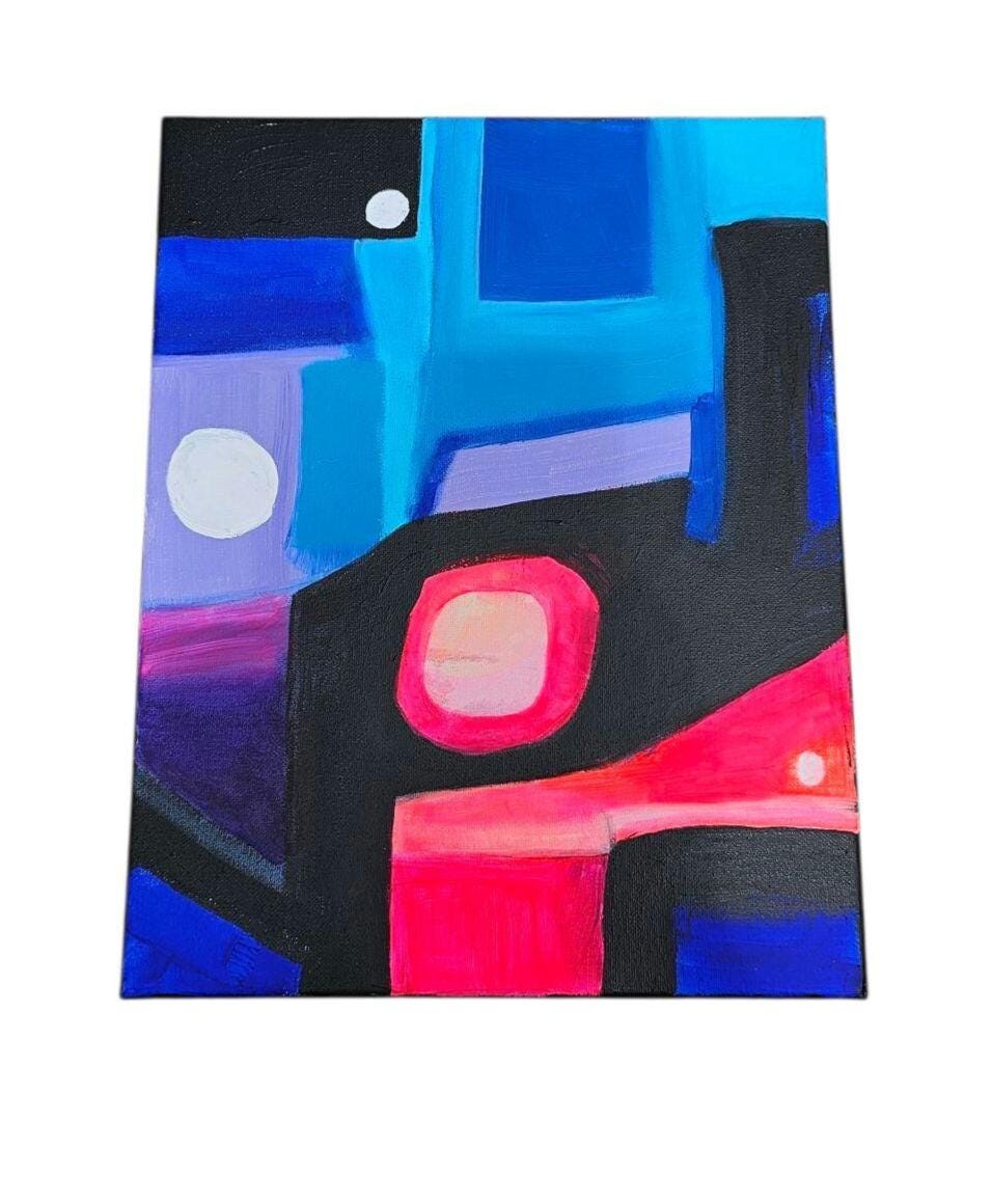 Original Acrylic Abstract Painting: Mid-Century Modern Geometric Art