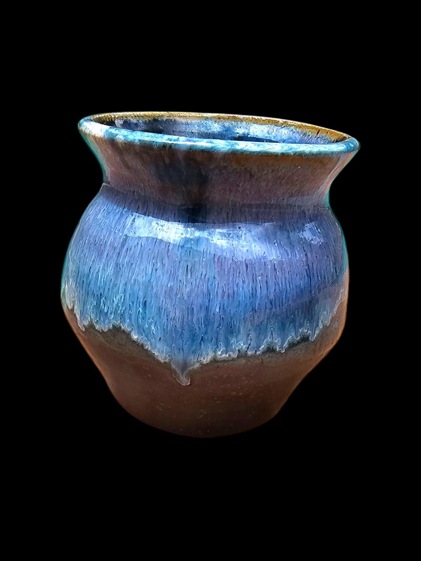 Signed Stoneware Vase: Purple Drip Glaze Ceramic Sculpture, 5"