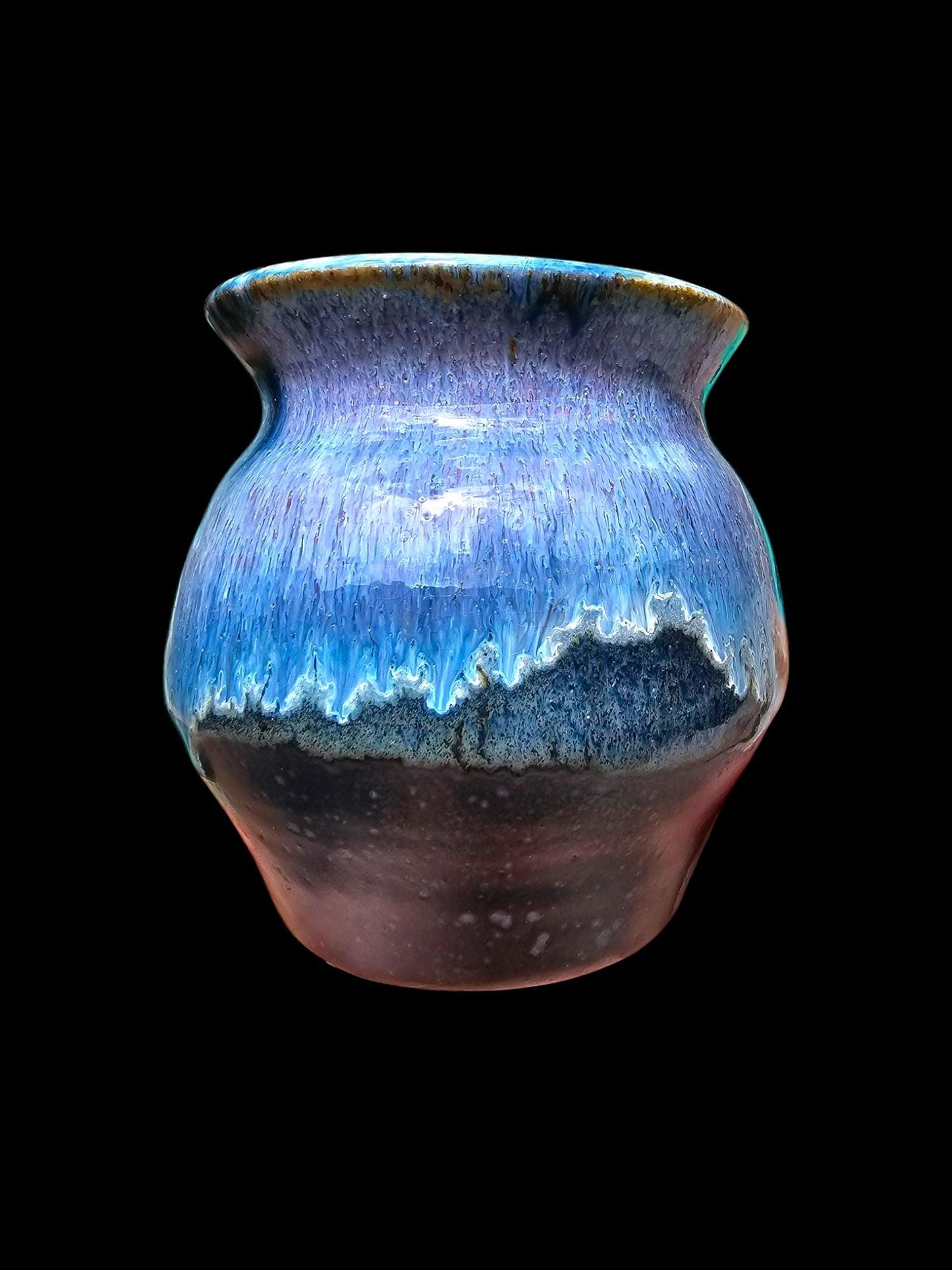 Signed Stoneware Vase: Purple Drip Glaze Ceramic Sculpture, 5"