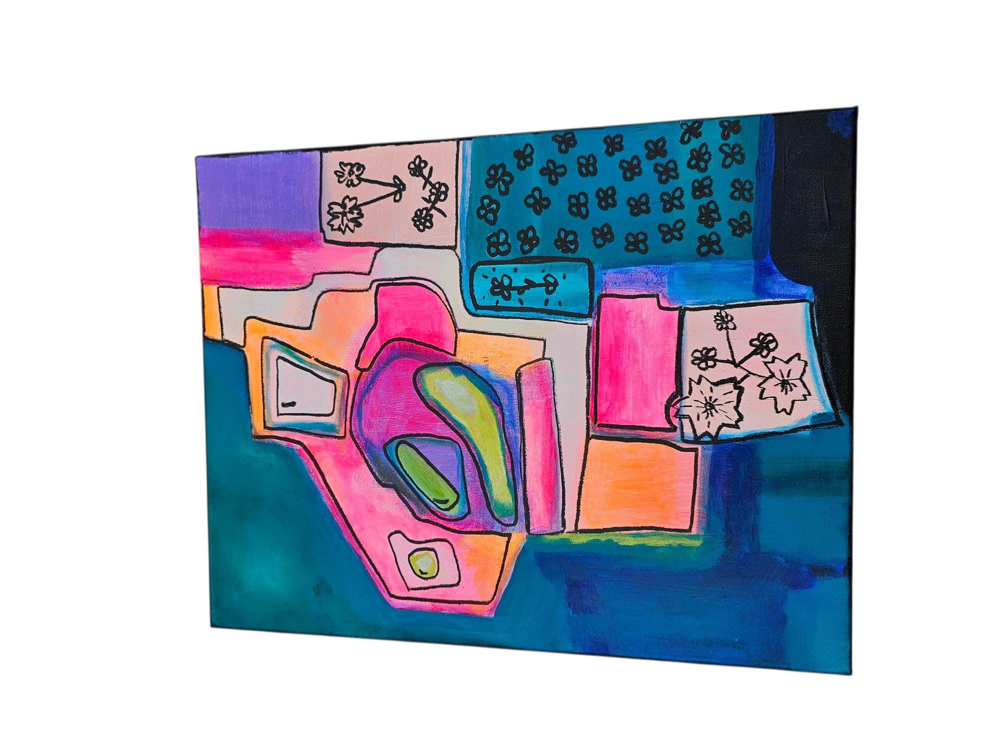 Original Abstract Floral Painting: Colorful Chaos Art, 11x14