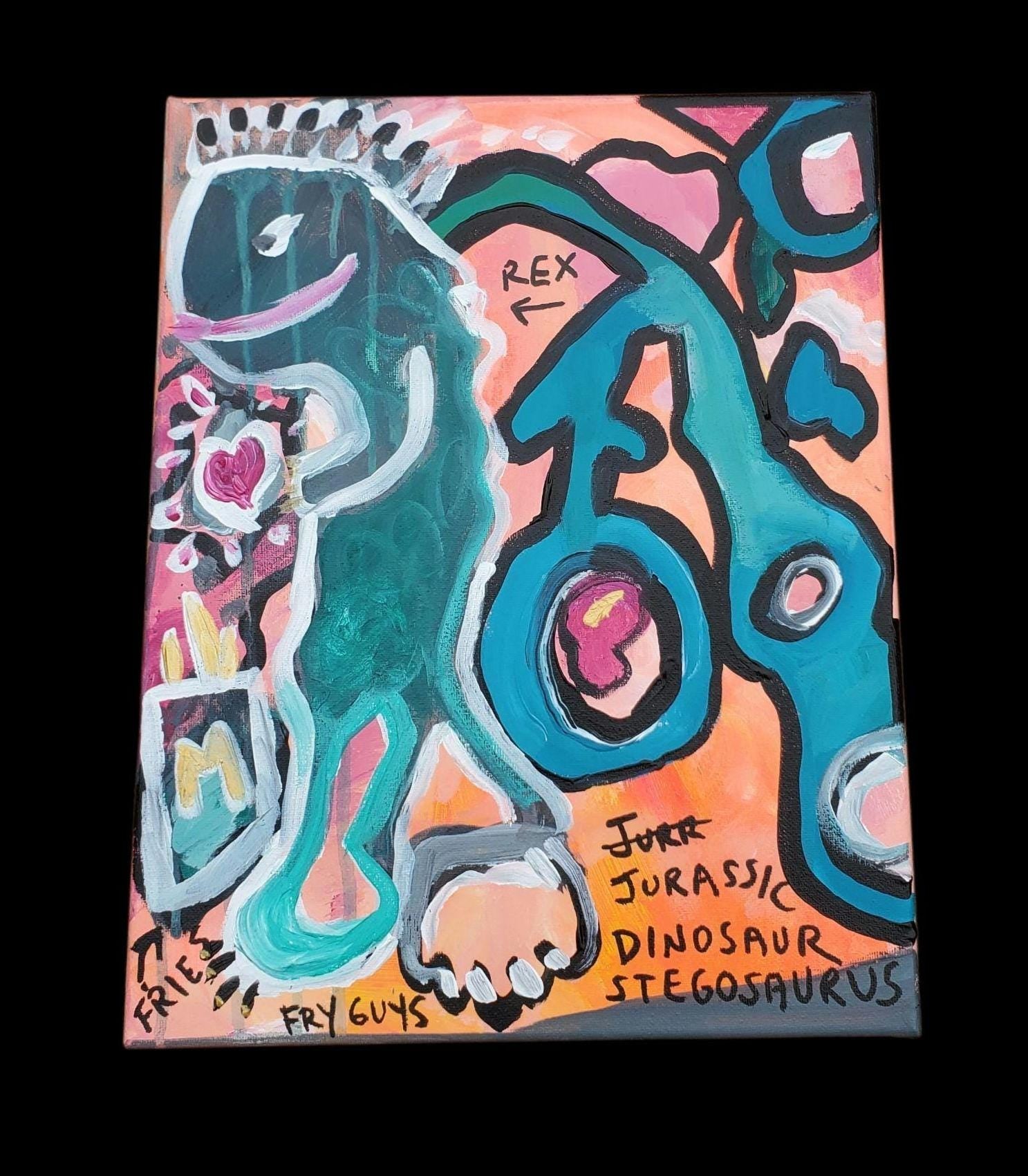 Stegosaurus Art: Whimsical Dinosaur Painting, Fries & Graffiti Pop Art