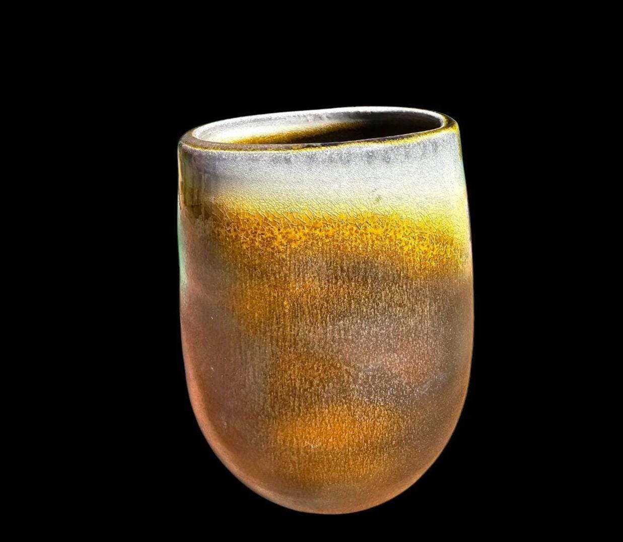 Sunrise Fire Soda Fired Ceramic Sculpture Vase stoneware Pottery Art signed Lin Kensington