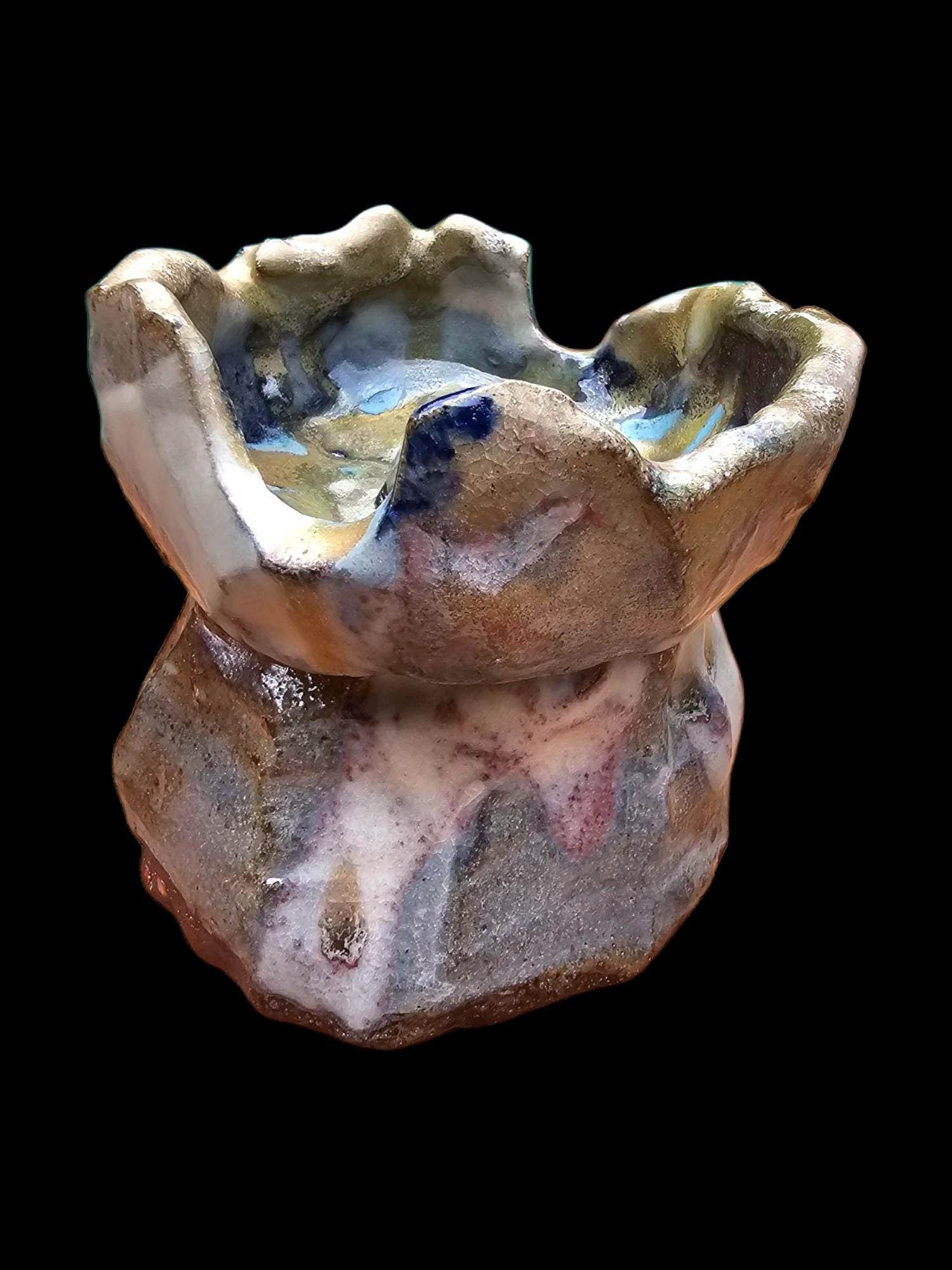 Soda Fired Stoneware Sculpture: Abstract Ceramic stack brutalist nature inspired avant garde