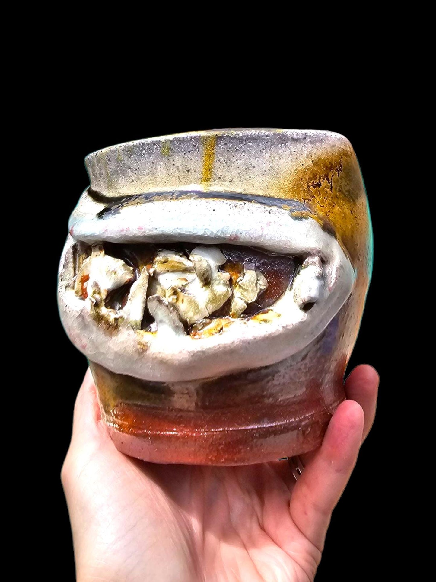 Soda Fired Ceramic Vase: Signed Teadust Bowl, Sculptural Art avant garde toothy Grin sinister smile - As seen in The Unapparent Magazine