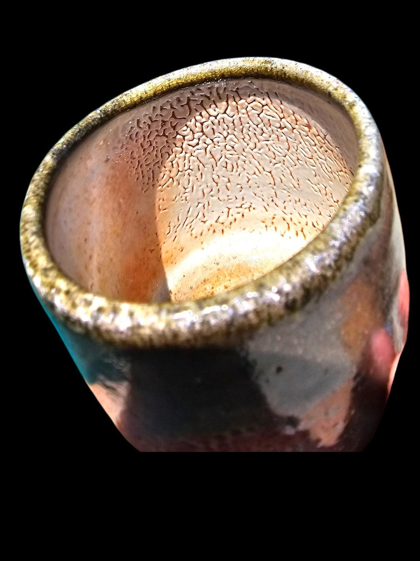 Handmade Soda Fired Shino Cup: Green Mossy Ceramic Pottery (8 oz) Flashing