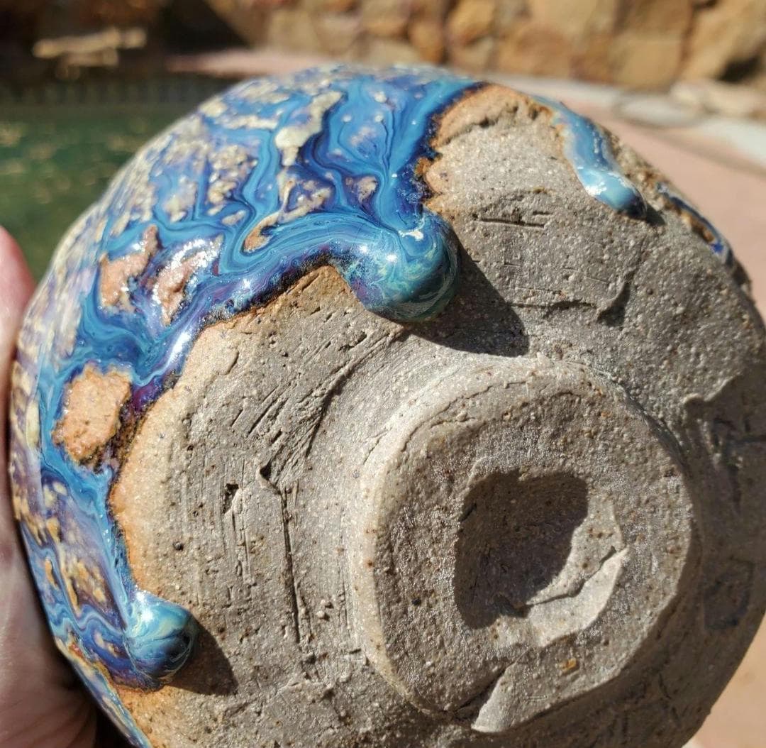 Drippy Blue Purple Stoneware Chawan: Wheel Thrown matcha Teabowl Gas Fired