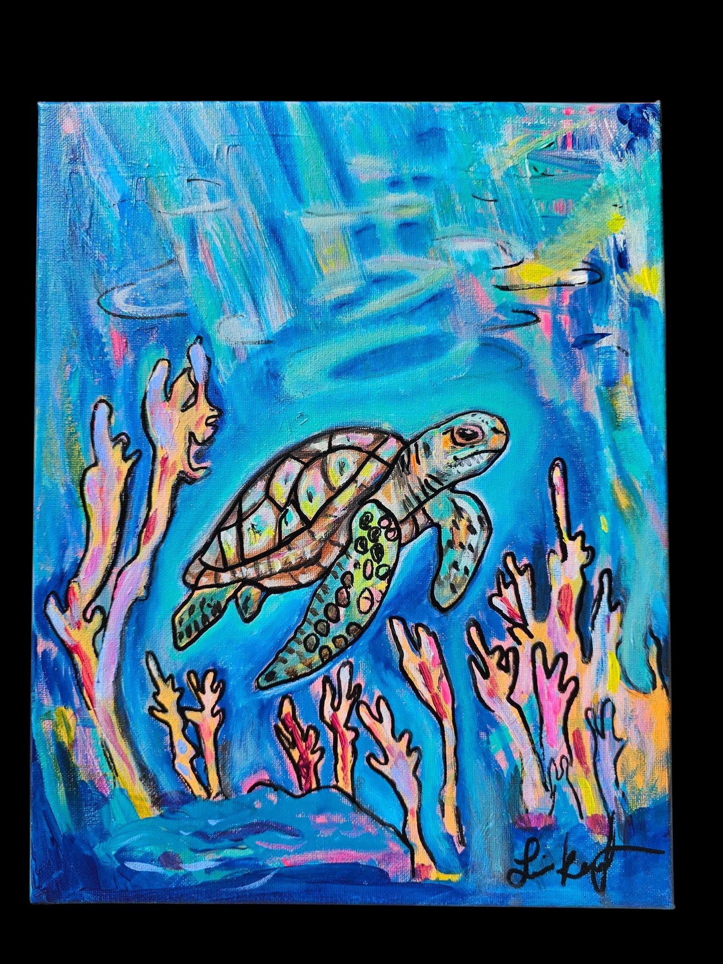 Original Sea Turtle Acrylic Painting: Vibrant Ocean Conservation Art