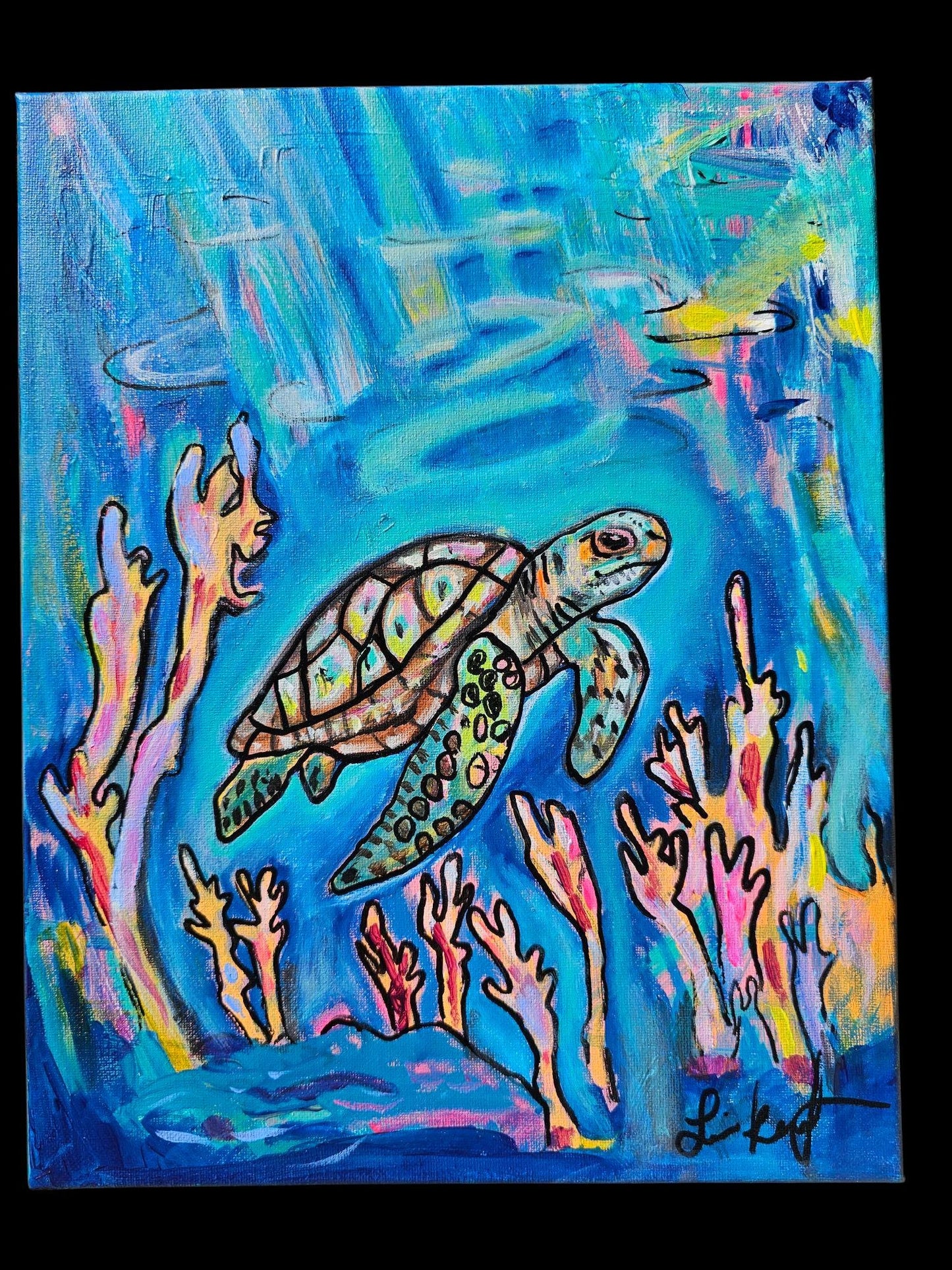 Original Sea Turtle Acrylic Painting: Vibrant Ocean Conservation Art