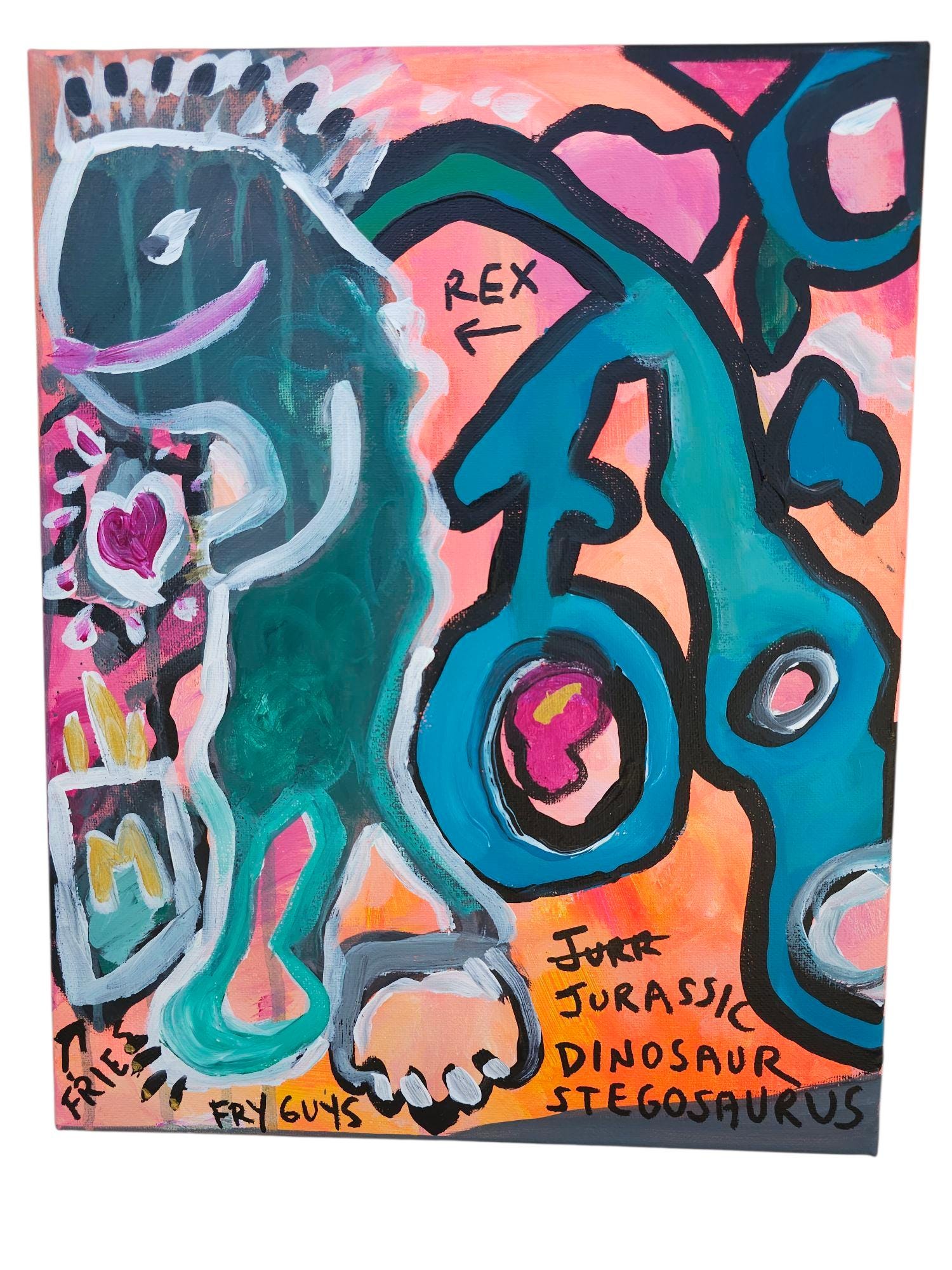 Stegosaurus Art: Whimsical Dinosaur Painting, Fries & Graffiti Pop Art