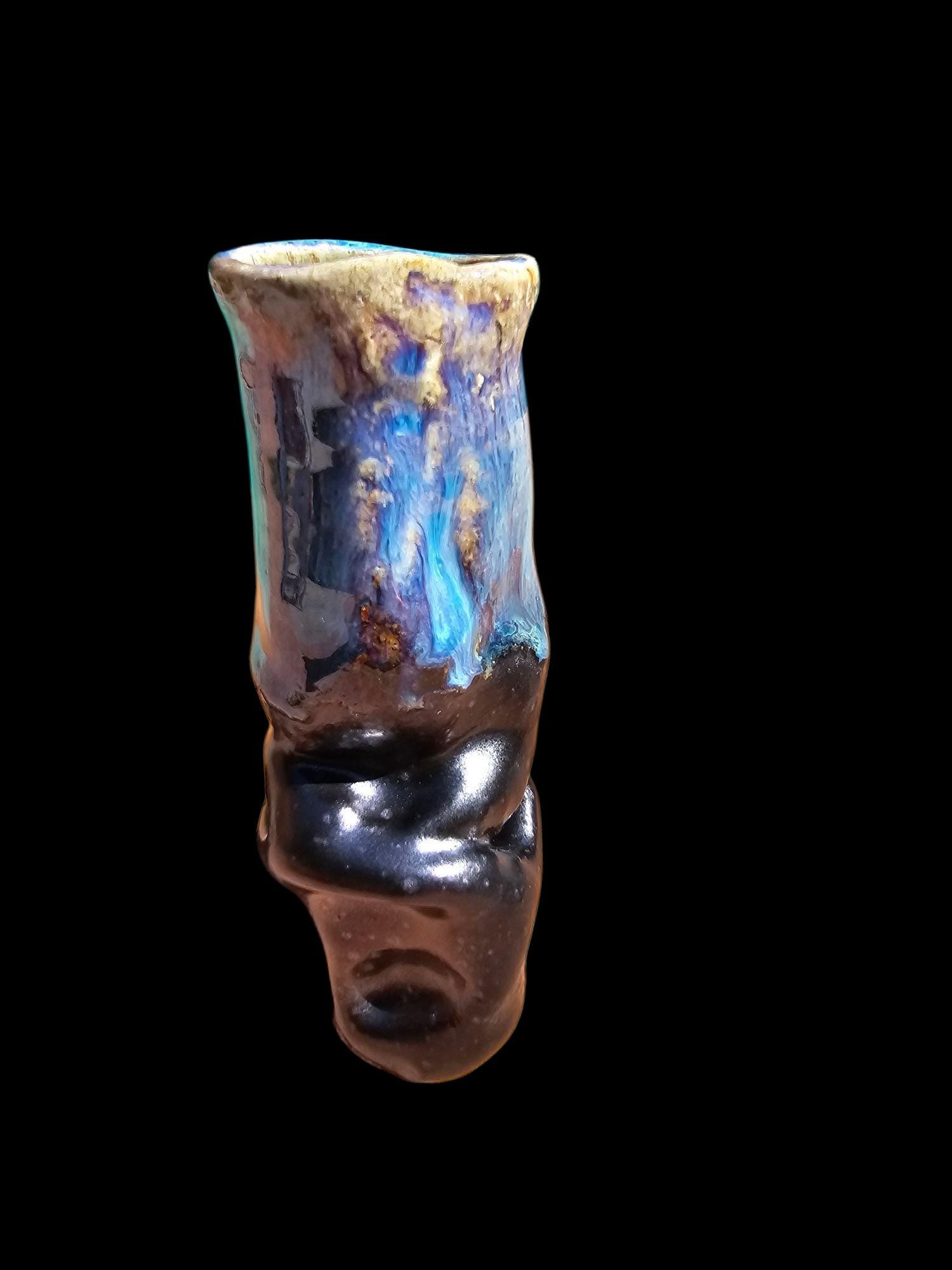 Sea Creature Bud Vase: Stoneware Pottery Sculpture, Black and Blue