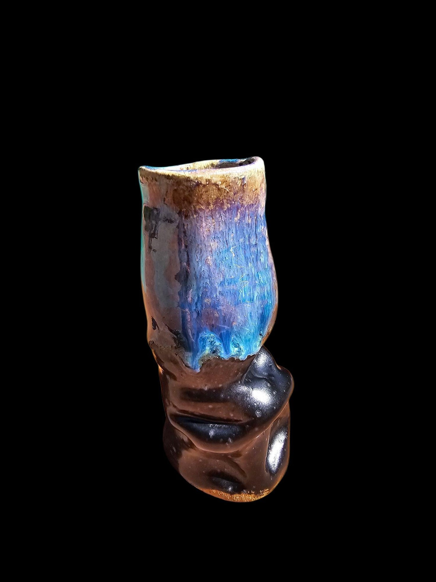 Sea Creature Bud Vase: Stoneware Pottery Sculpture, Black and Blue