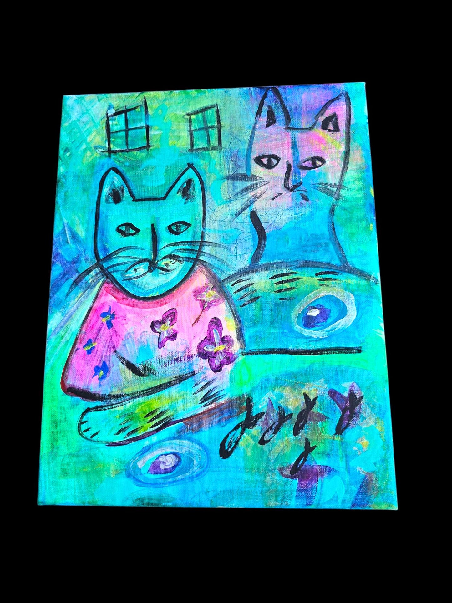Original Hawaiian Cats Acrylic Painting: Colorful Abstract Art (11x14)