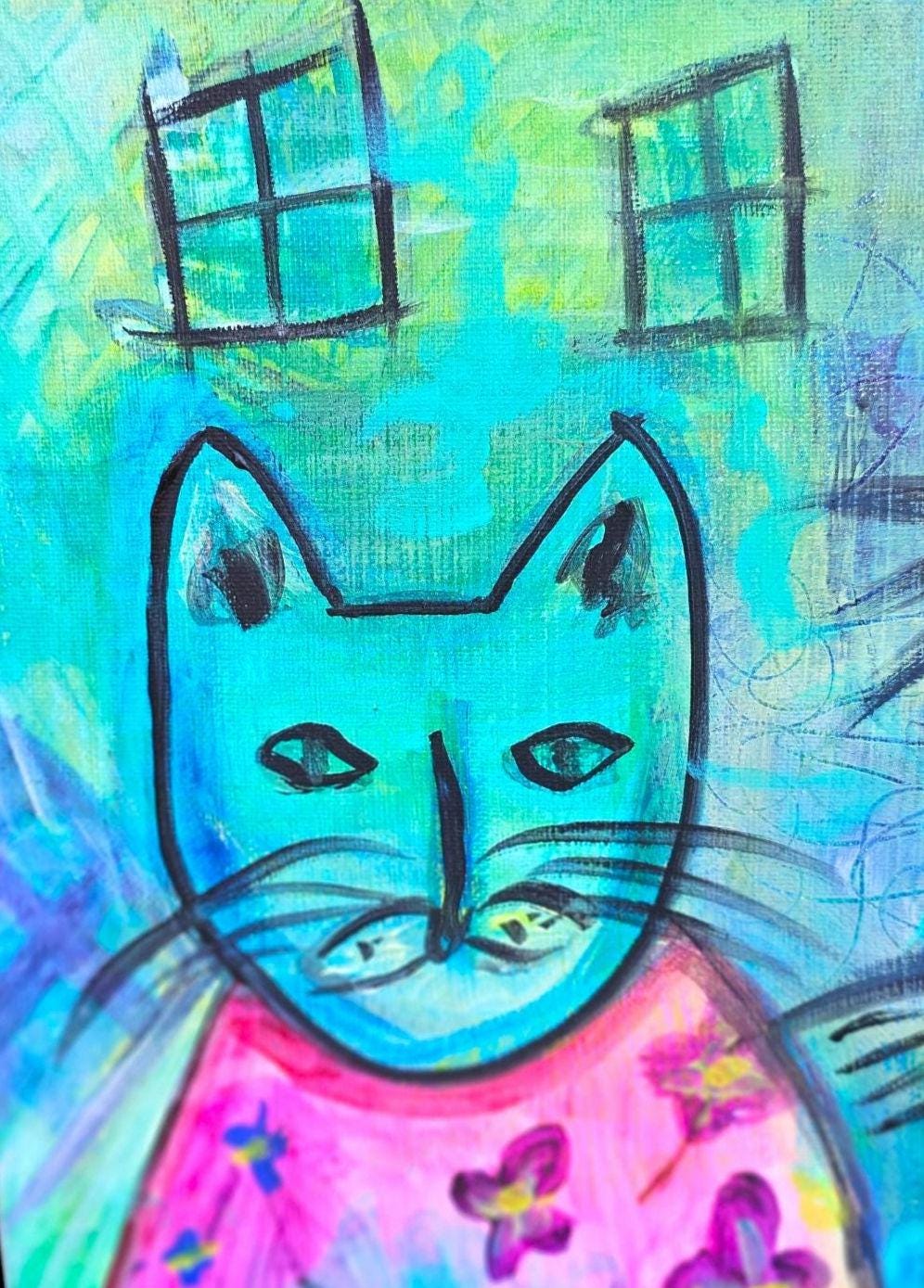 Original Hawaiian Cats Acrylic Painting: Colorful Abstract Art (11x14)