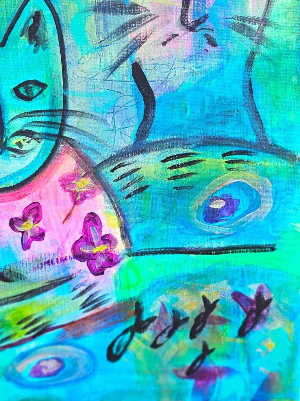 Original Hawaiian Cats Acrylic Painting: Colorful Abstract Art (11x14)