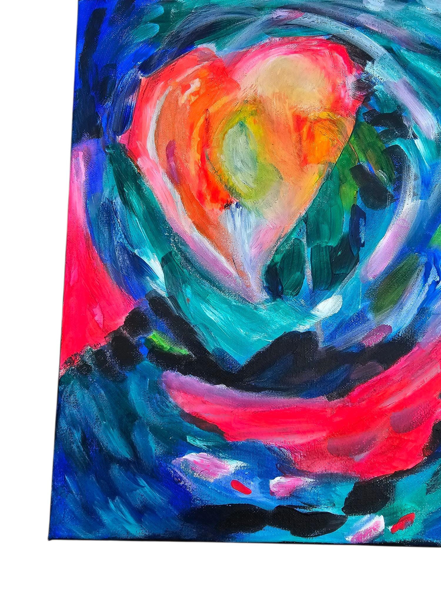 Original Acrylic Painting: Abstract Glowing Heart Impressionist Art, 11x14