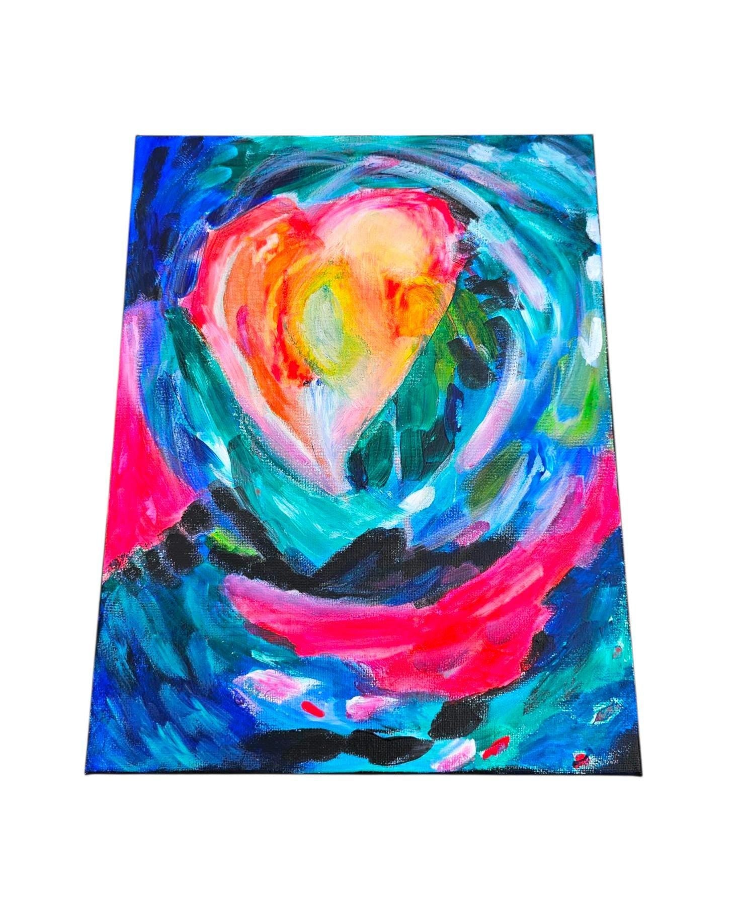 Original Acrylic Painting: Abstract Glowing Heart Impressionist Art, 11x14
