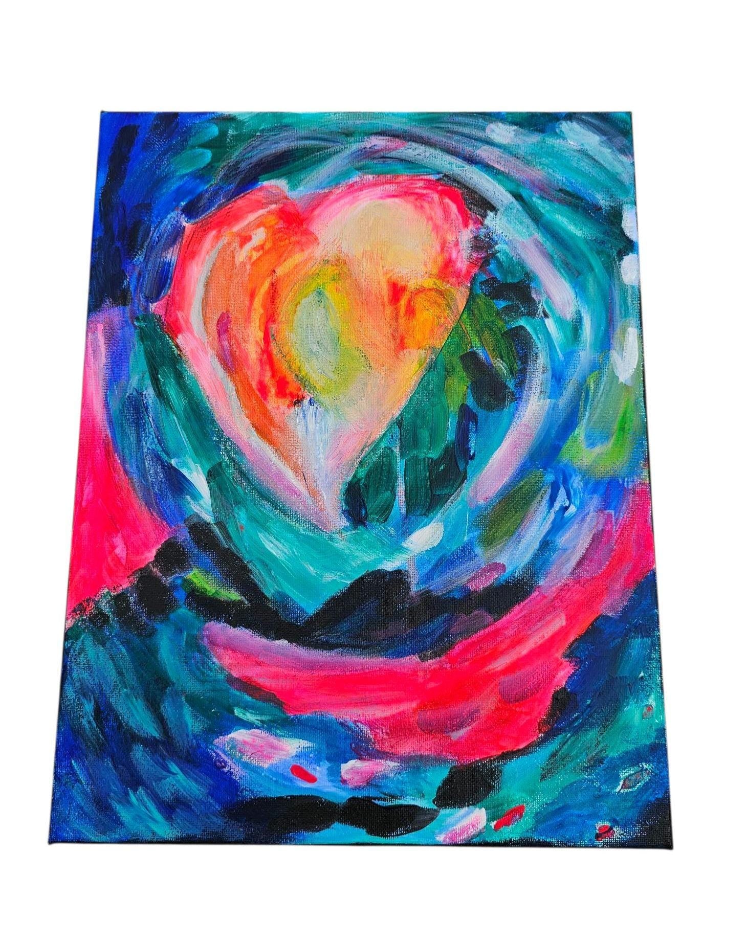 Original Acrylic Painting: Abstract Glowing Heart Impressionist Art, 11x14
