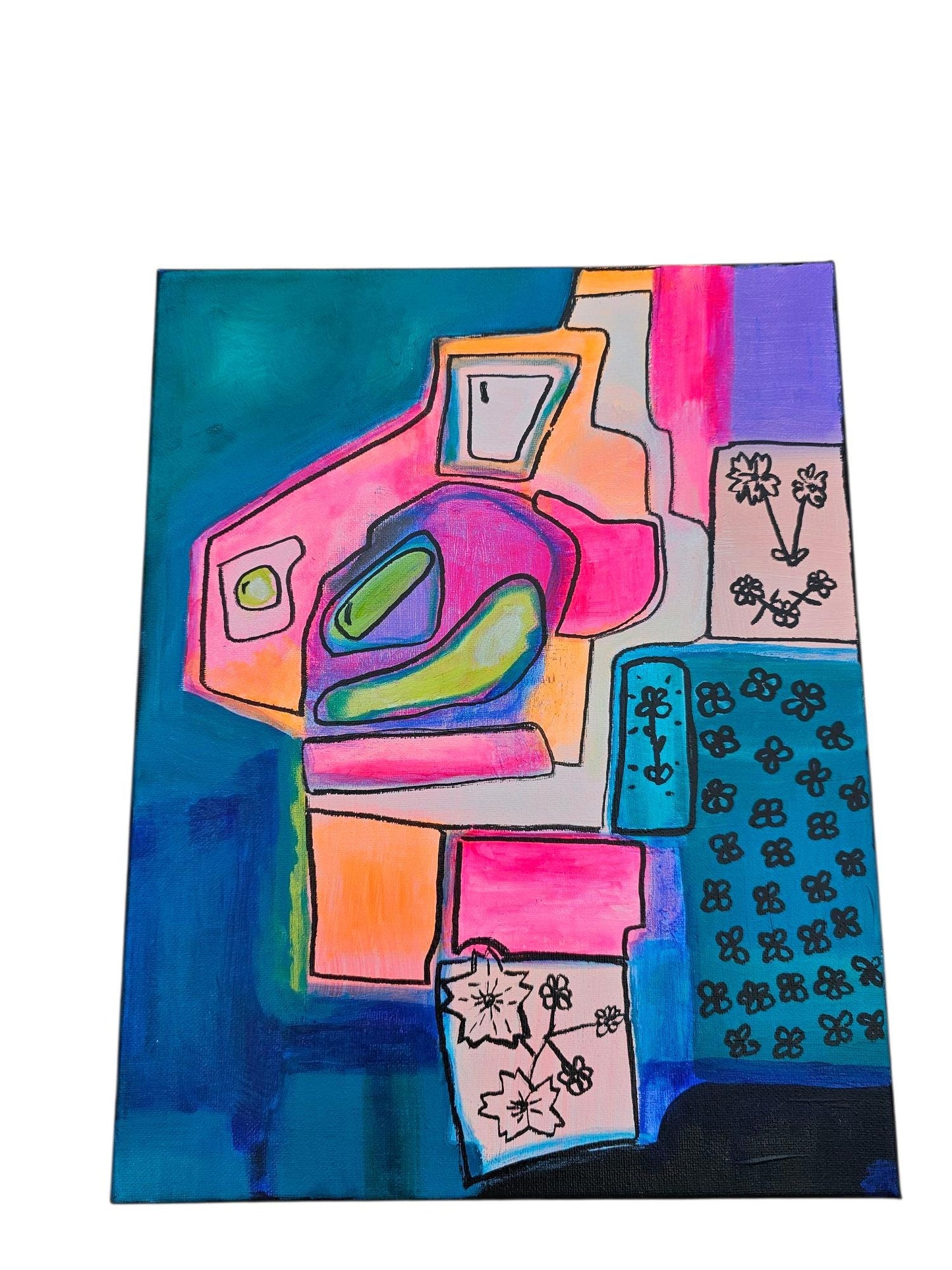 Original Abstract Floral Painting: Colorful Chaos Art, 11x14