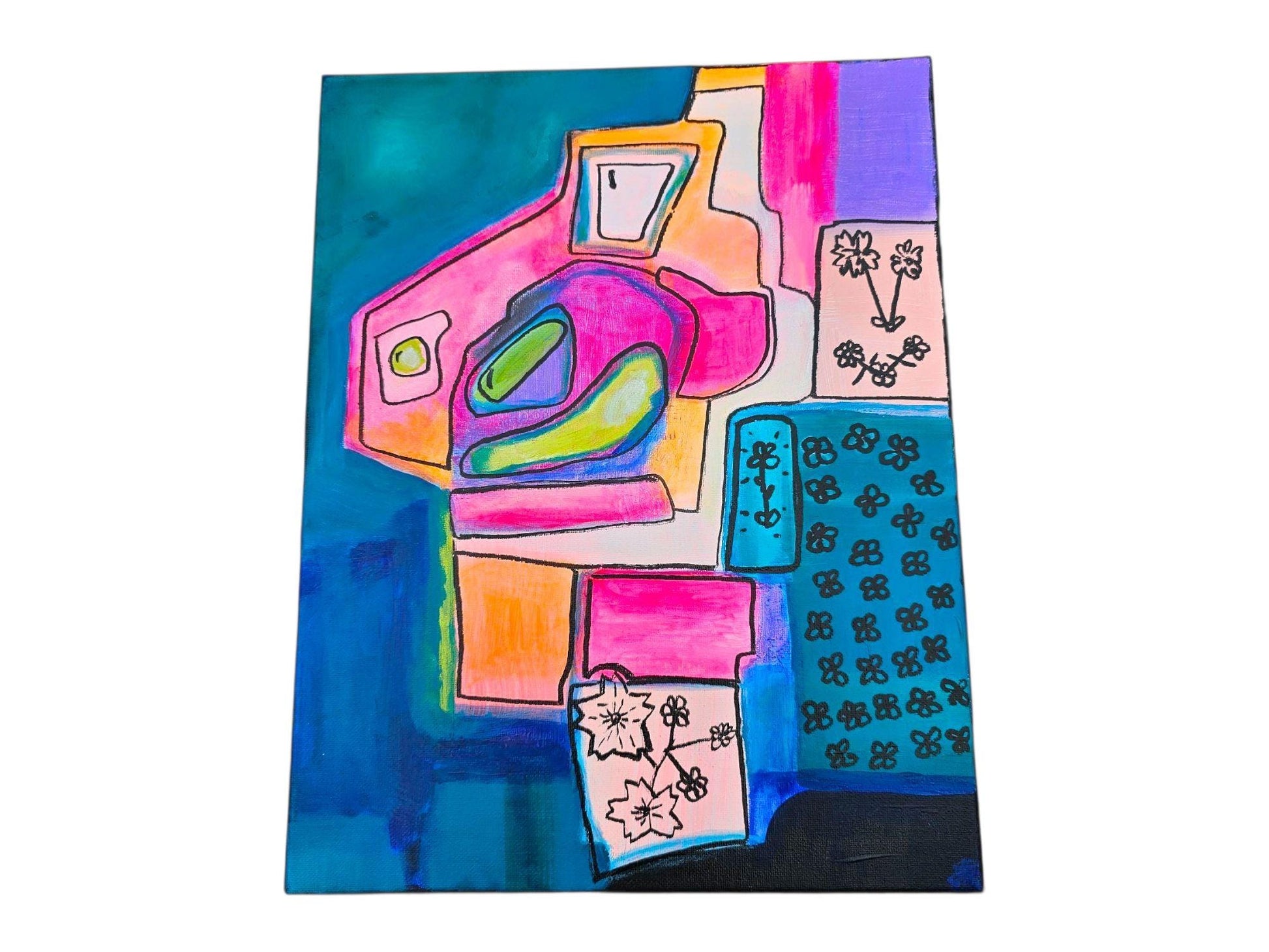 Original Abstract Floral Painting: Colorful Chaos Art, 11x14