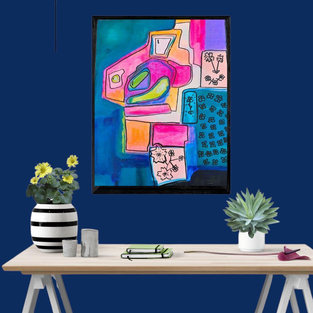 Original Abstract Floral Painting: Colorful Chaos Art, 11x14