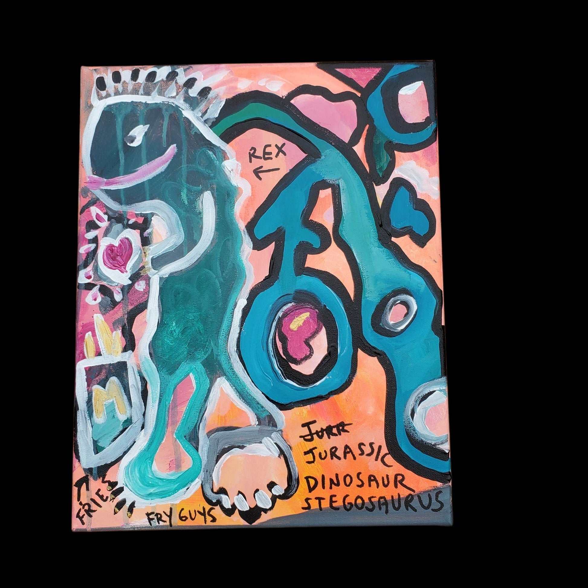 Stegosaurus Art: Whimsical Dinosaur Painting, Fries & Graffiti Pop Art