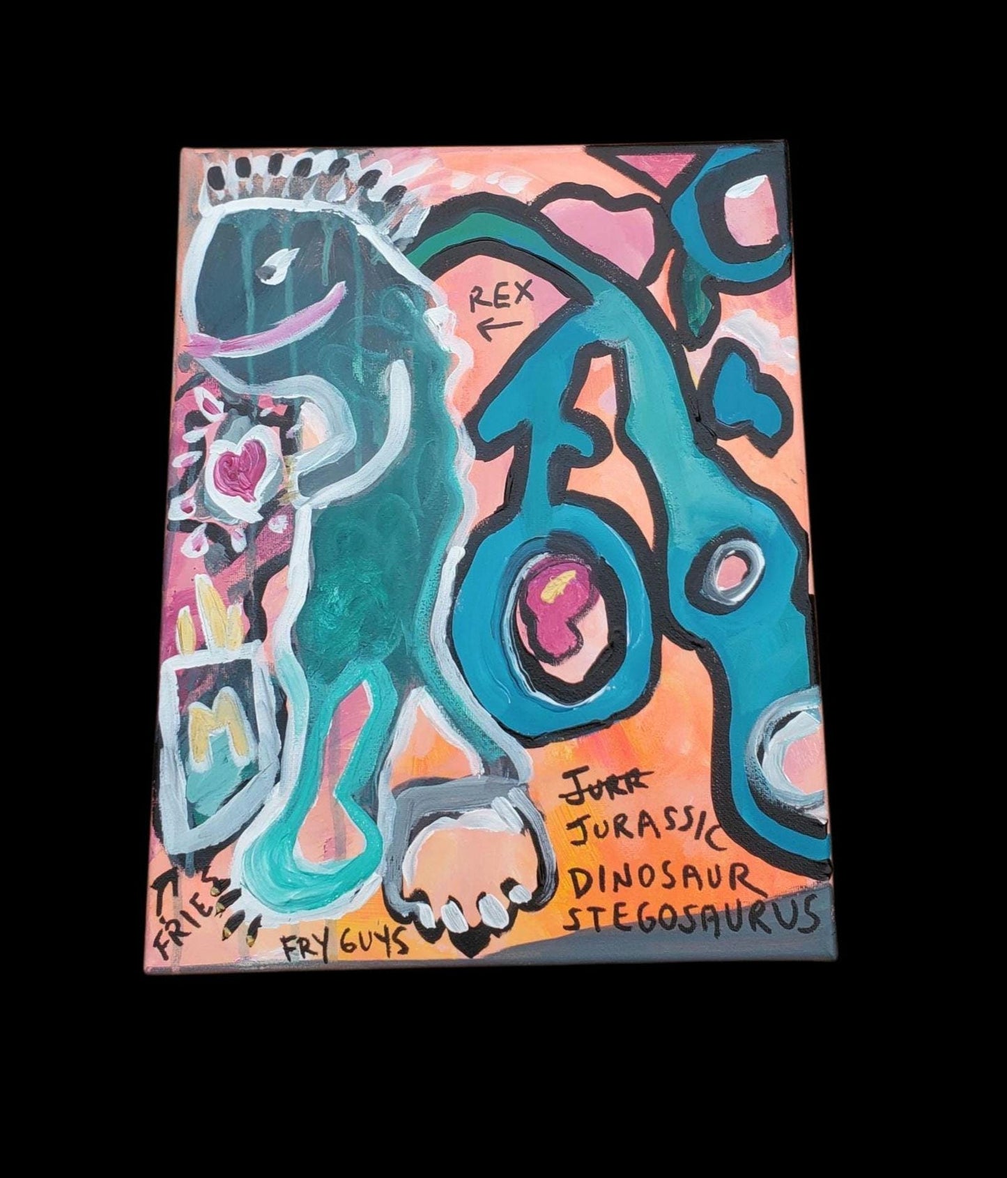 Stegosaurus Art: Whimsical Dinosaur Painting, Fries & Graffiti Pop Art