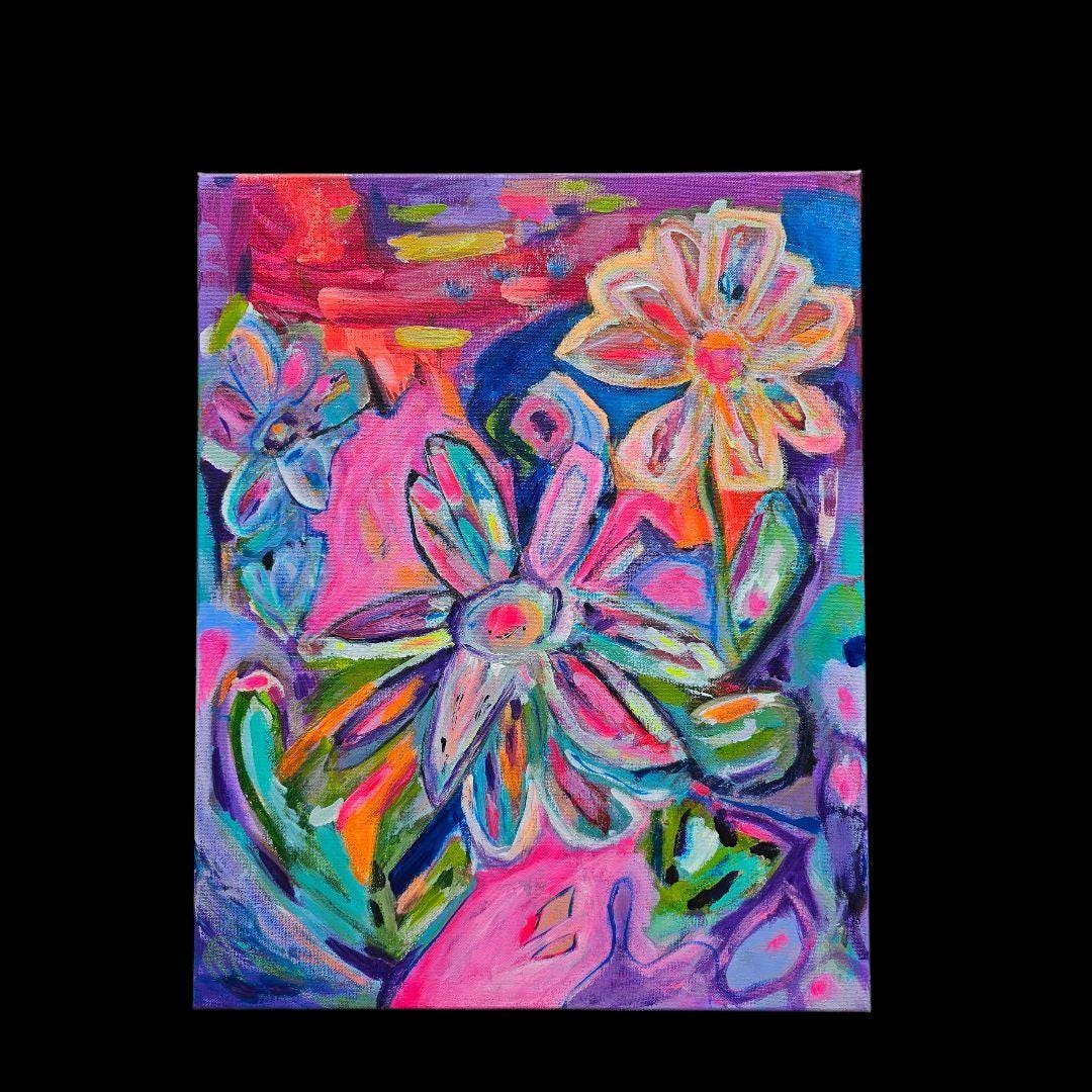 Original Floral Acrylic Painting: Vivid Wildflower Art, 16x20 Canvas
