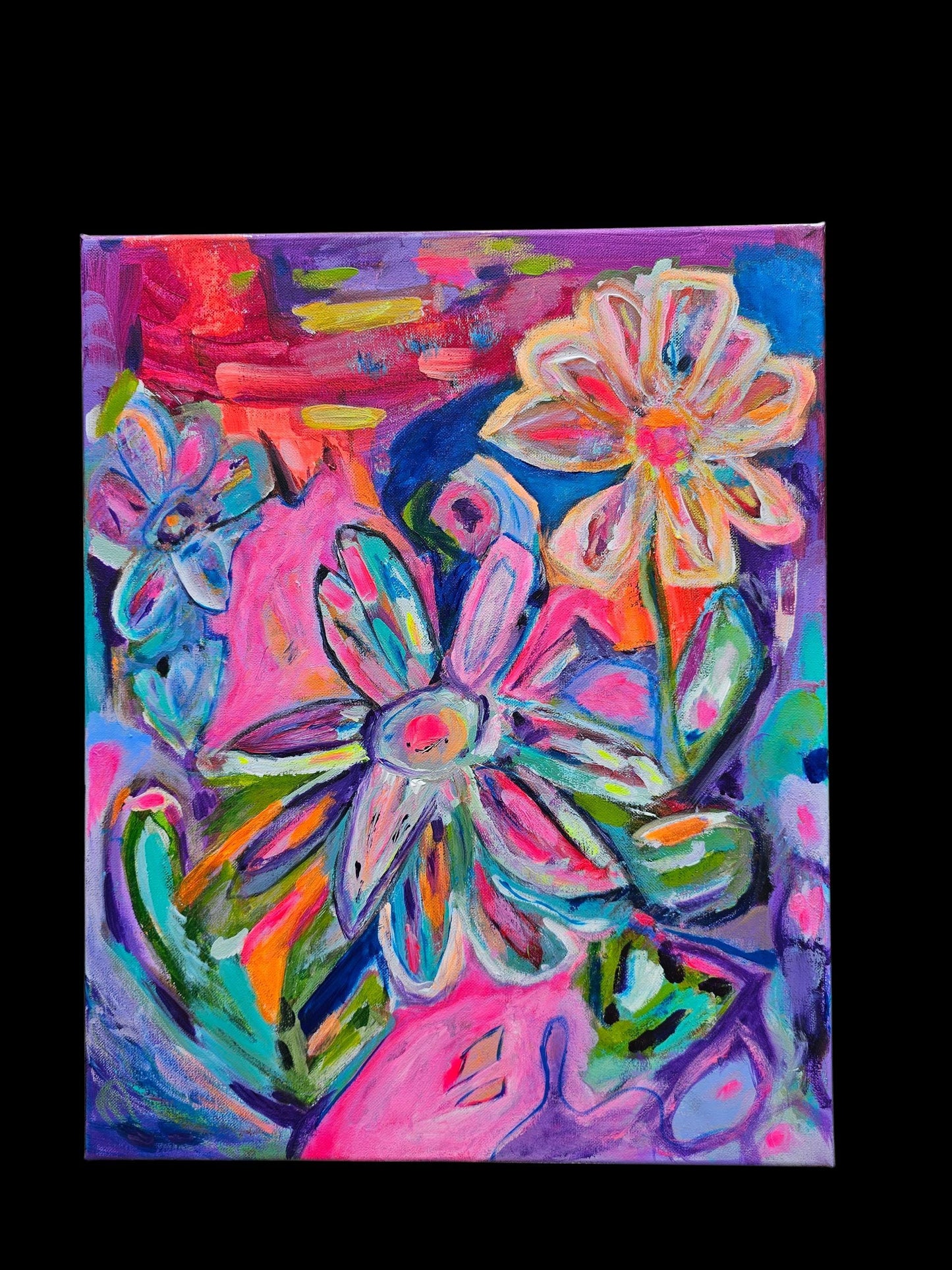 Original Floral Acrylic Painting: Vivid Wildflower Art, 16x20 Canvas