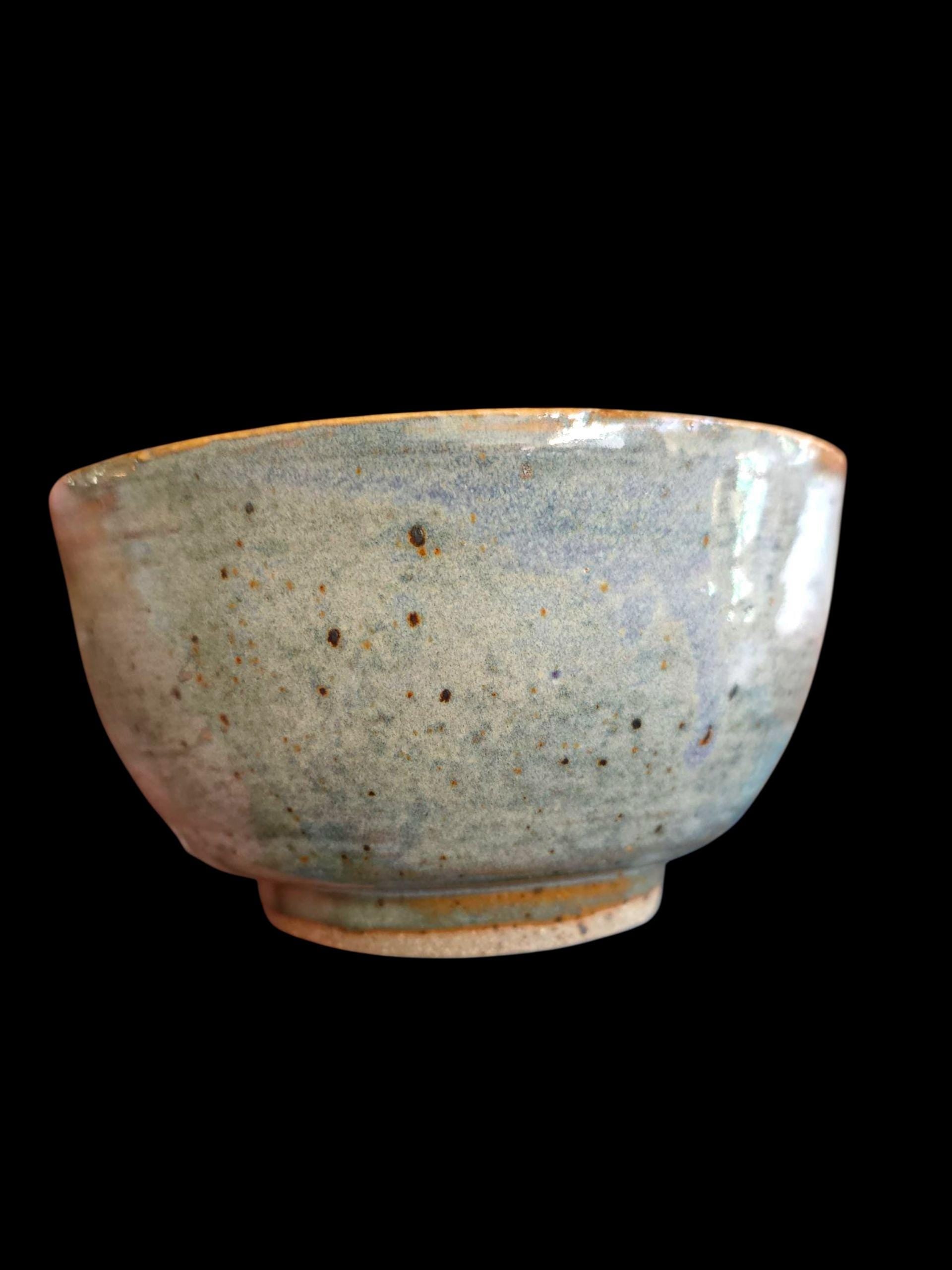 Blue Rutile Glaze Stoneware Chawan Tea Bowl: Footed Ceramic Art