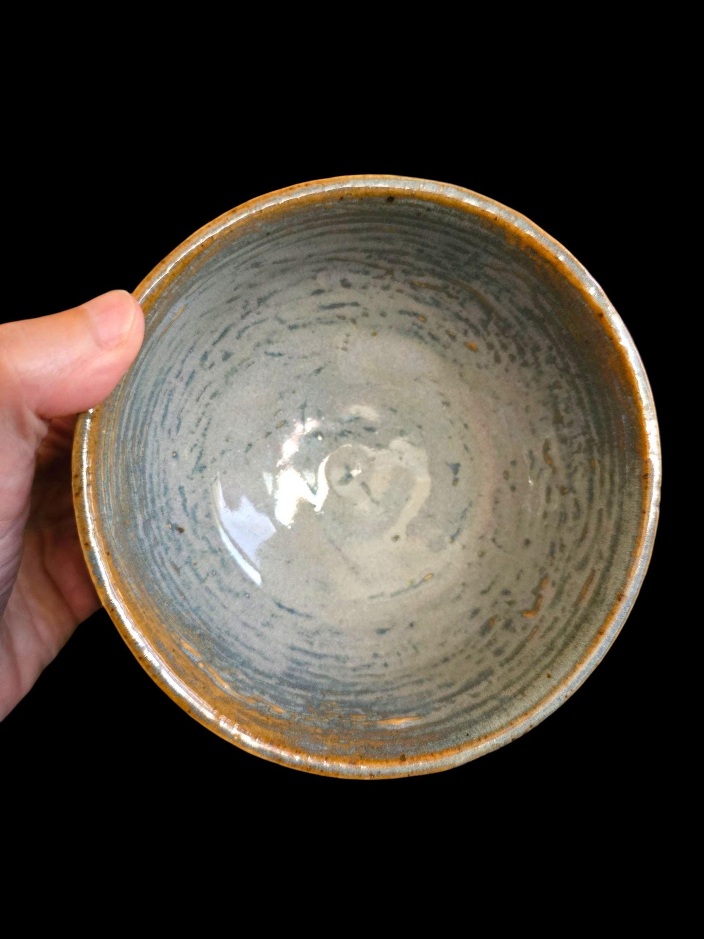 Blue Rutile Glaze Stoneware Chawan Tea Bowl: Footed Ceramic Art