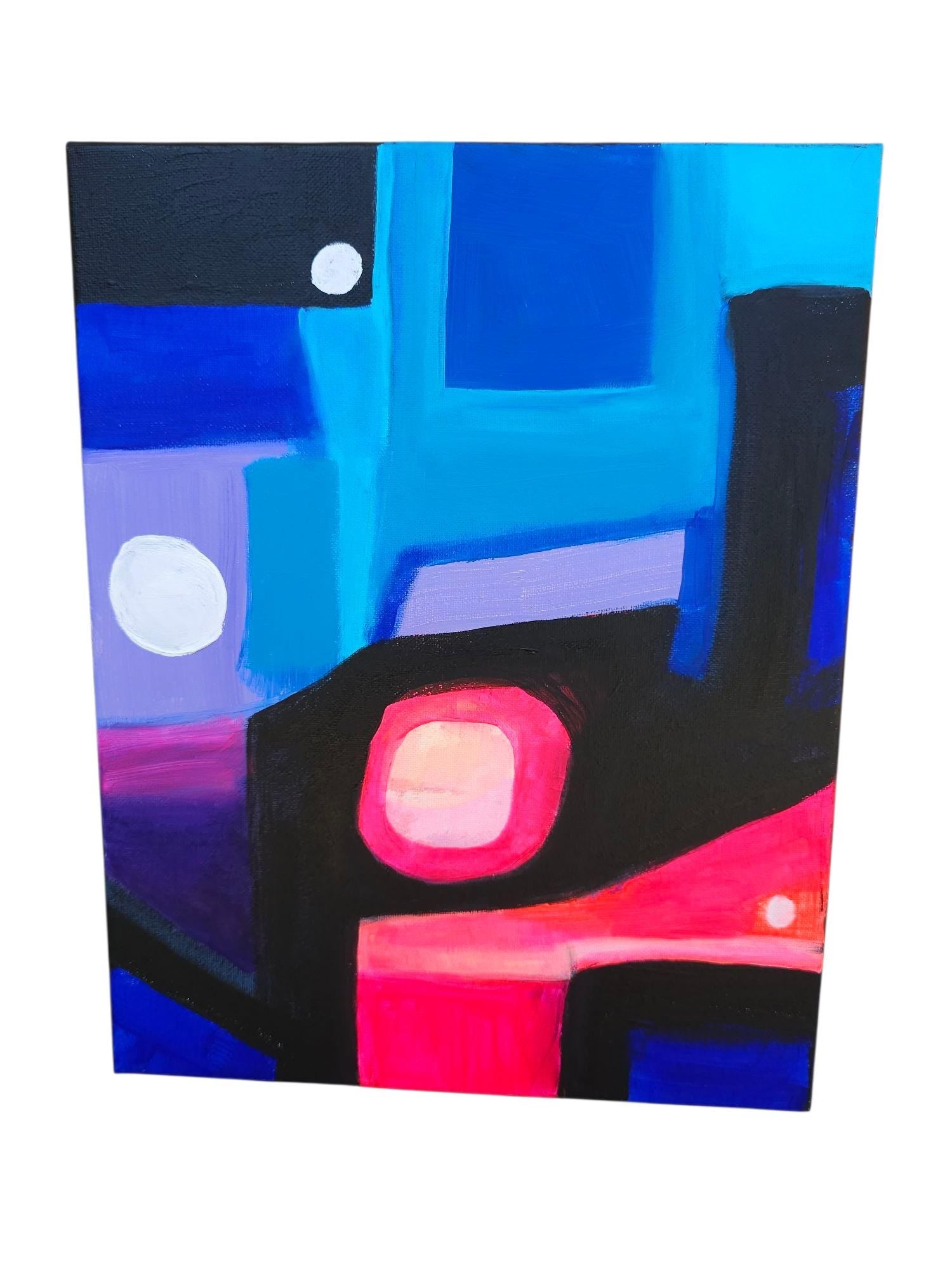Original Acrylic Abstract Painting: Mid-Century Modern Geometric Art