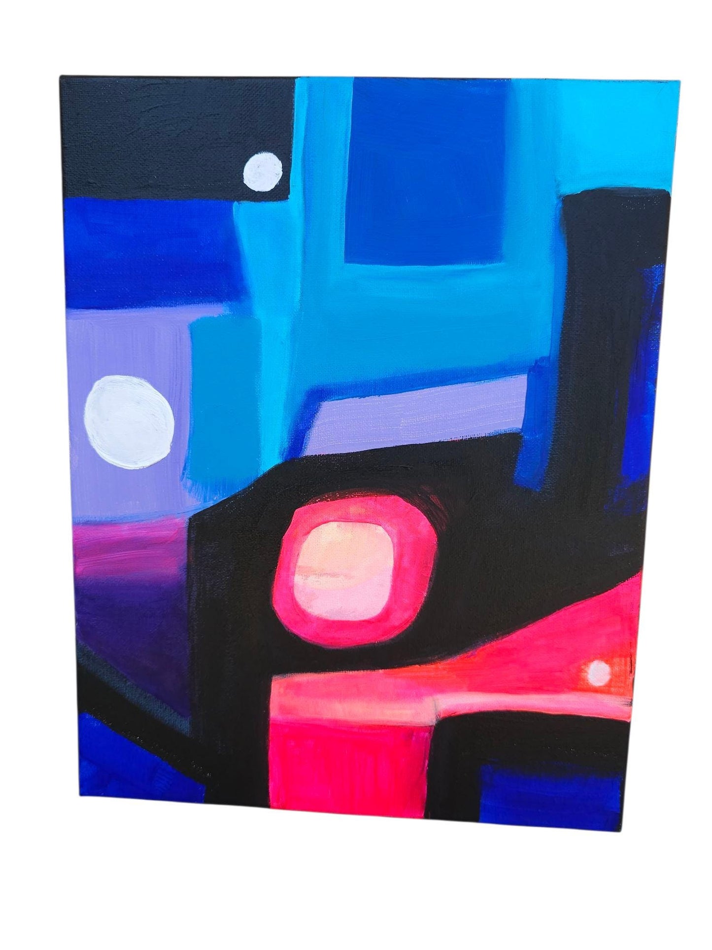 Original Acrylic Abstract Painting: Mid-Century Modern Geometric Art