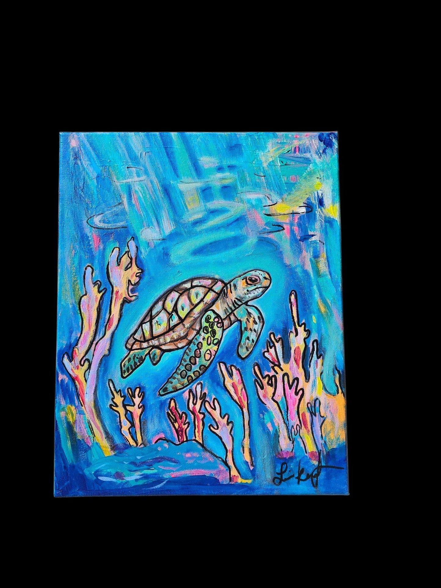 Original Sea Turtle Acrylic Painting: Vibrant Ocean Conservation Art